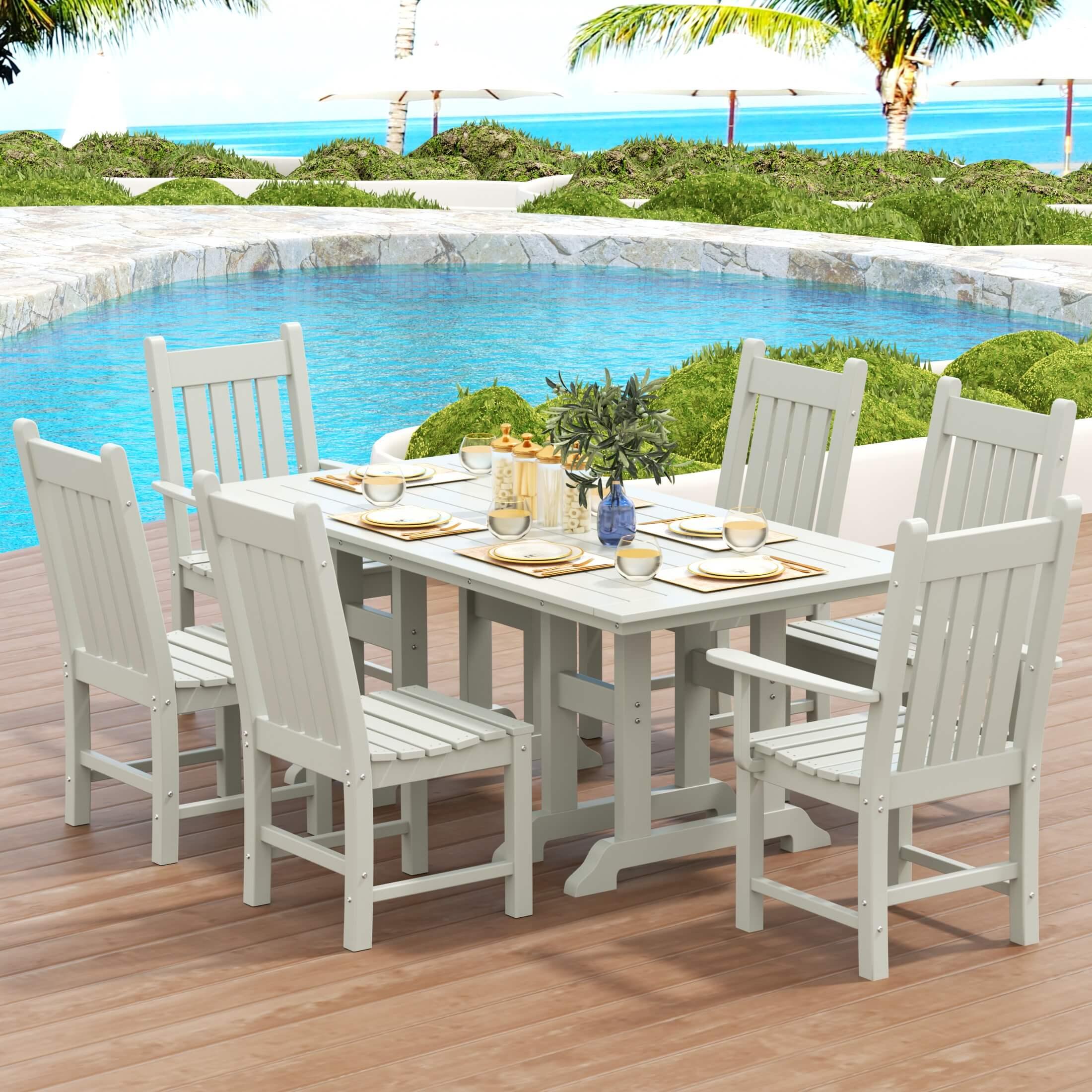 Paradise 7-Piece Square Trestle Chair Outdoor Dinning Set-Costaelm