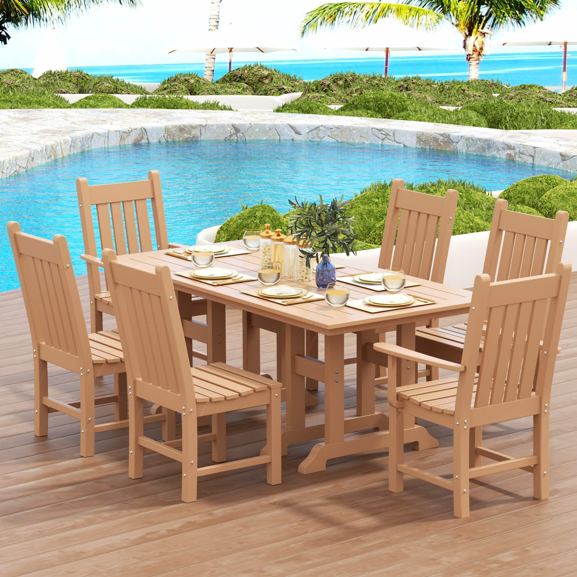 Paradise 7-Piece Square Trestle Chair Outdoor Dinning Set-Costaelm