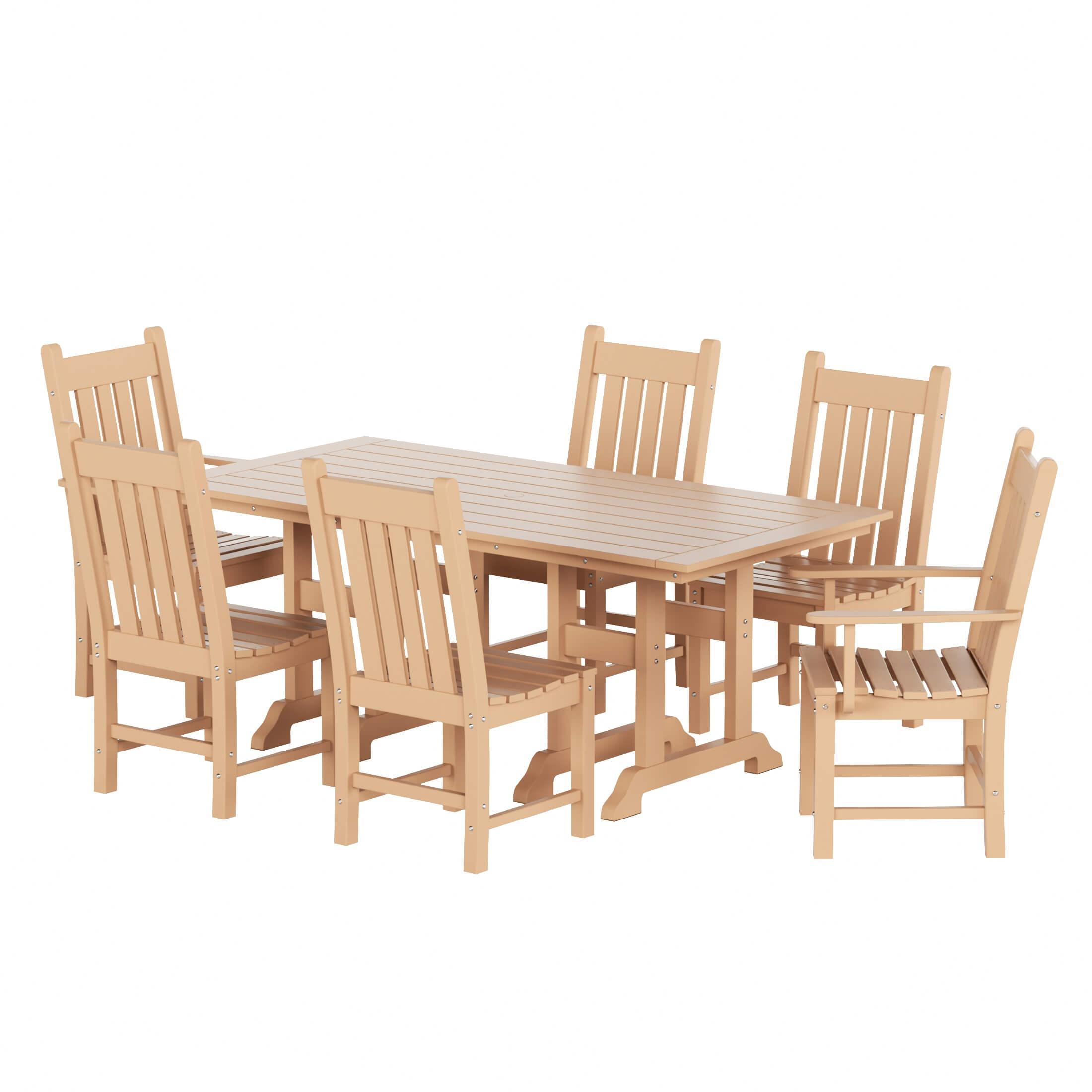 Paradise 7-Piece Square Trestle Chair Outdoor Dinning Set - Costaelm