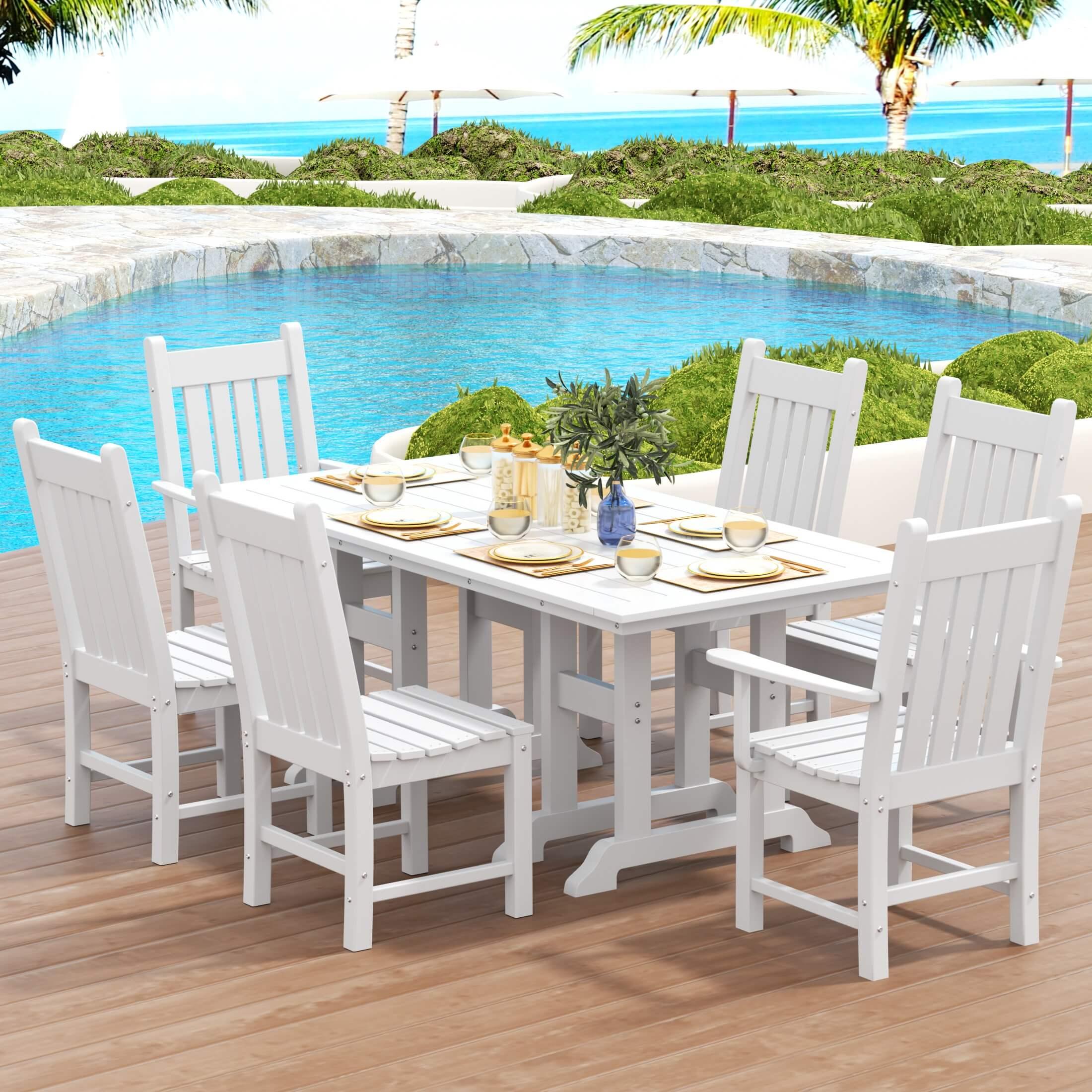 Paradise 7-Piece Square Trestle Chair Outdoor Dinning Set-Costaelm