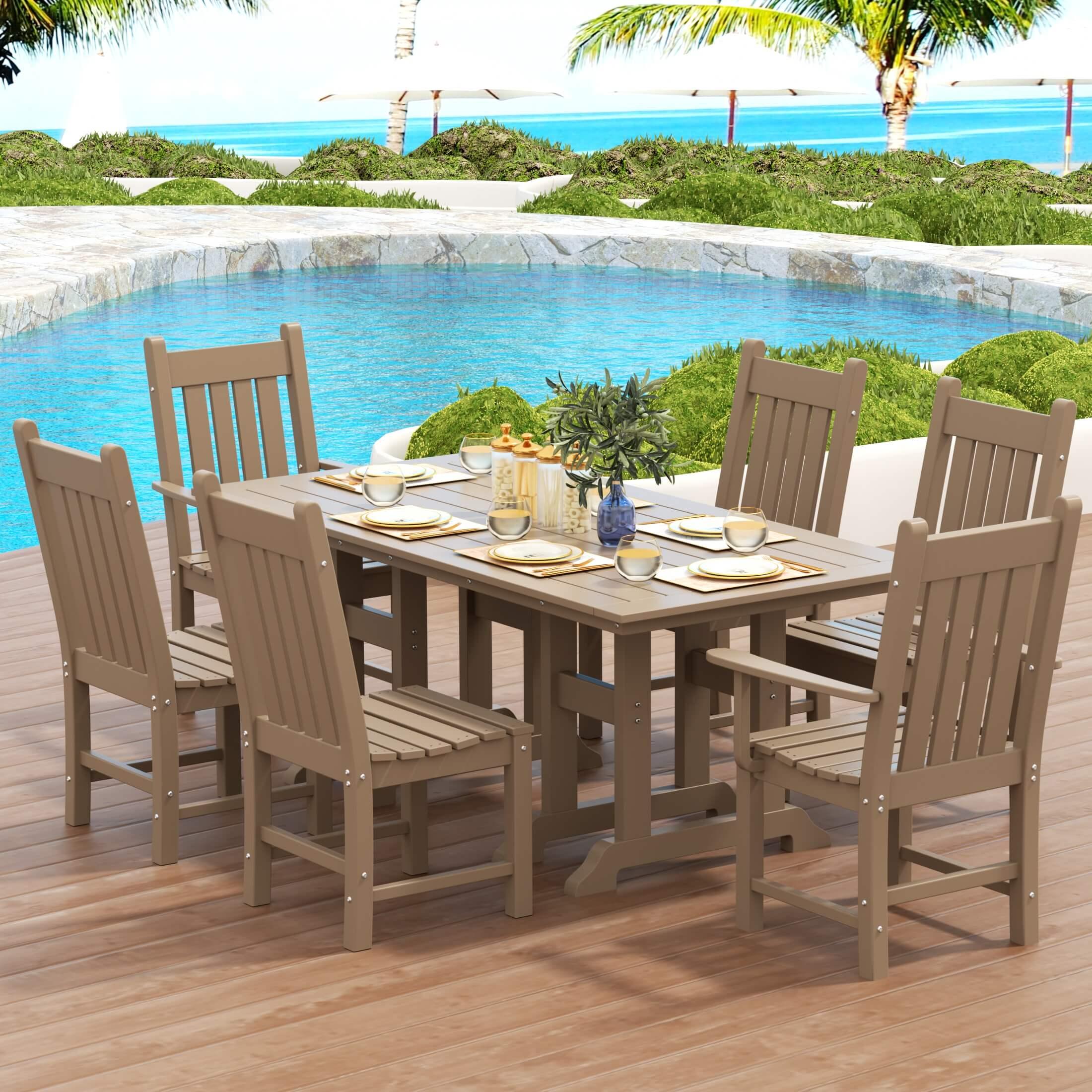 Paradise 7-Piece Square Trestle Chair Outdoor Dinning Set-Costaelm