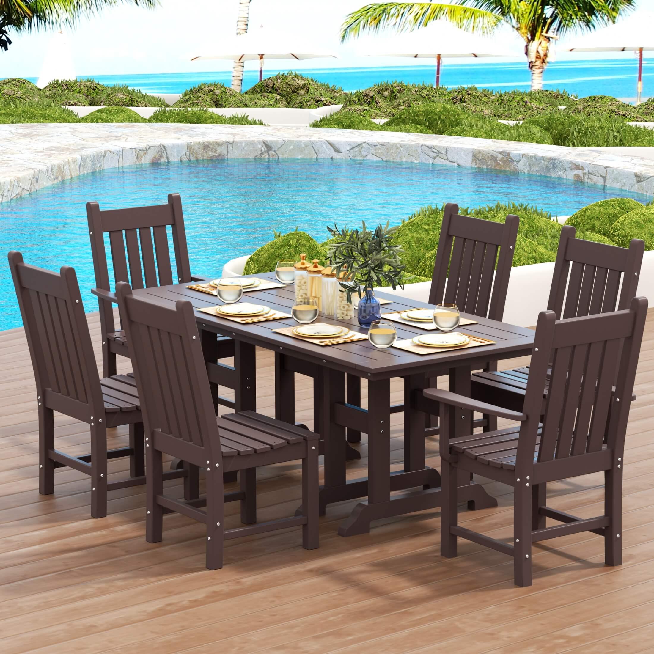 Paradise 7-Piece Square Trestle Chair Outdoor Dinning Set-Costaelm