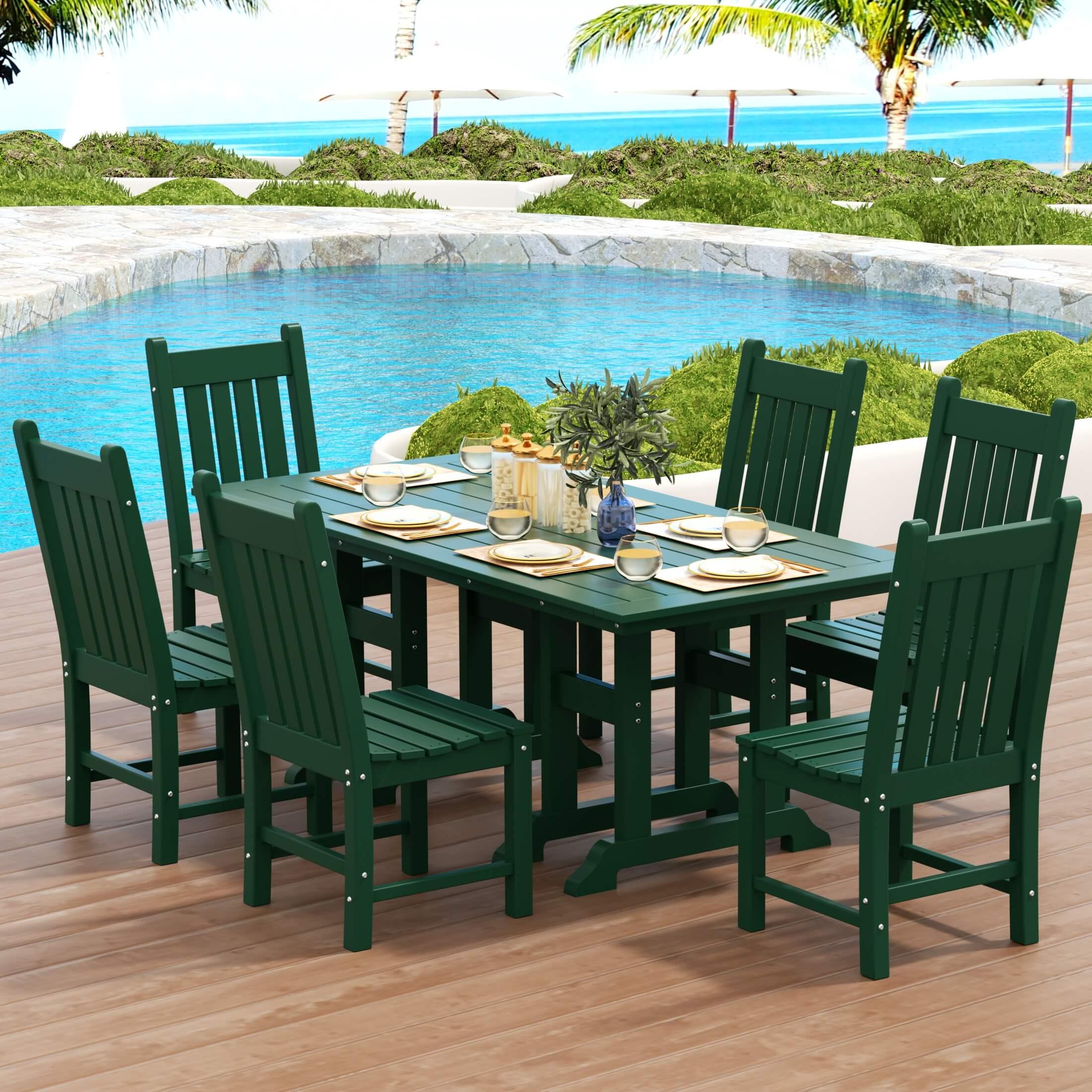 Paradise 7-Piece Square Trestle Side Chair Outdoor Dinning Set-Costaelm