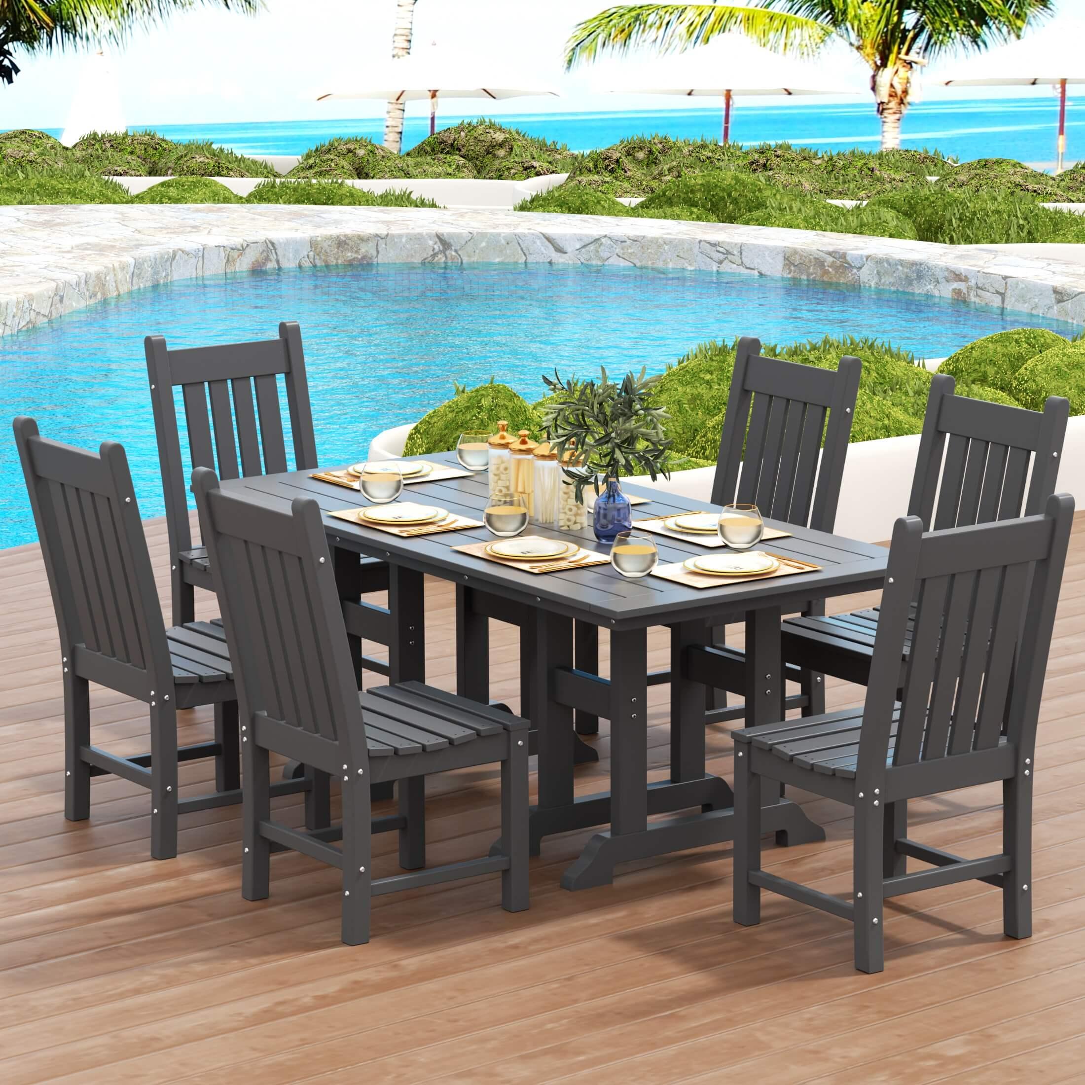 Paradise 7-Piece Square Trestle Side Chair Outdoor Dinning Set-Costaelm