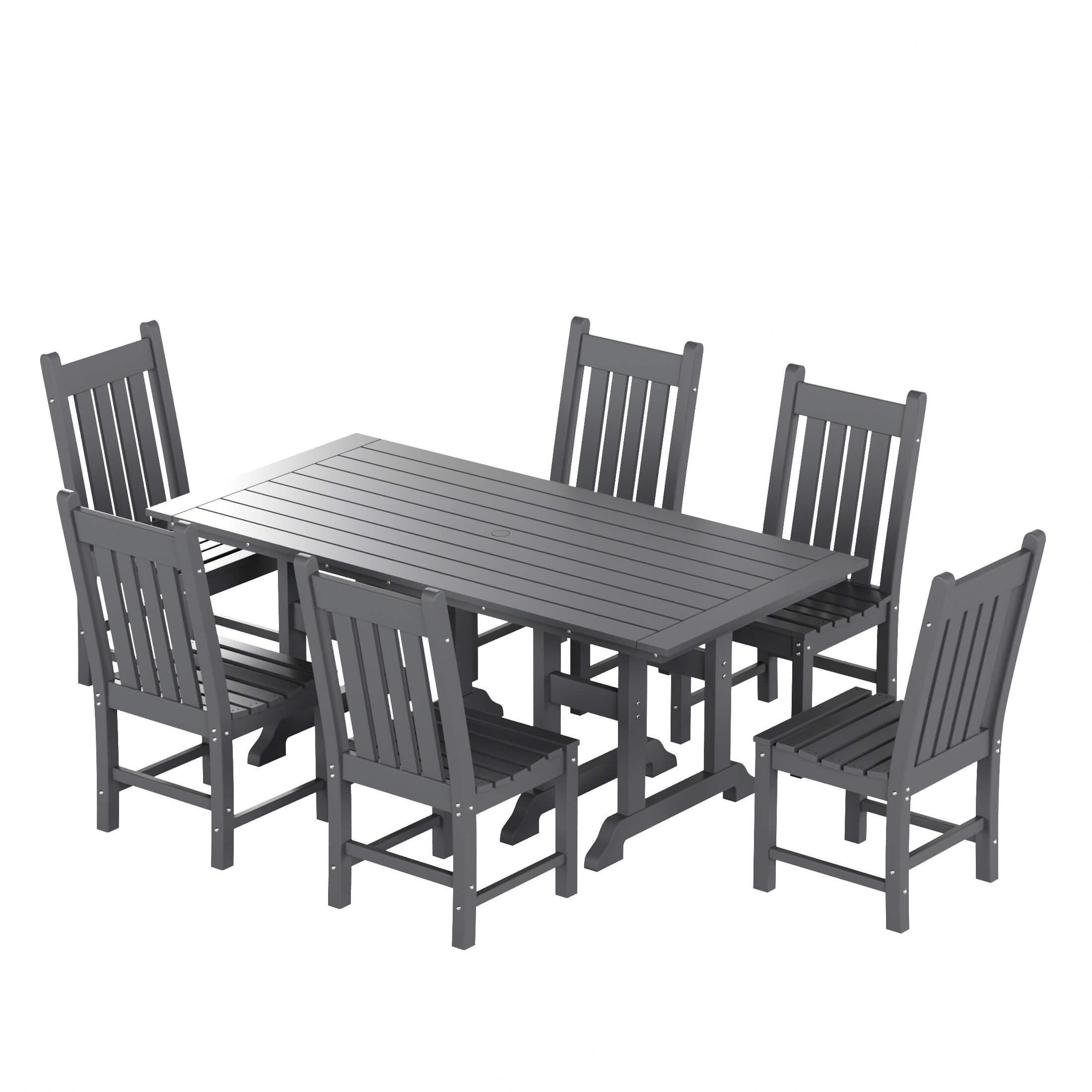 Paradise 7-Piece Square Trestle Side Chair Outdoor Dinning Set - Costaelm