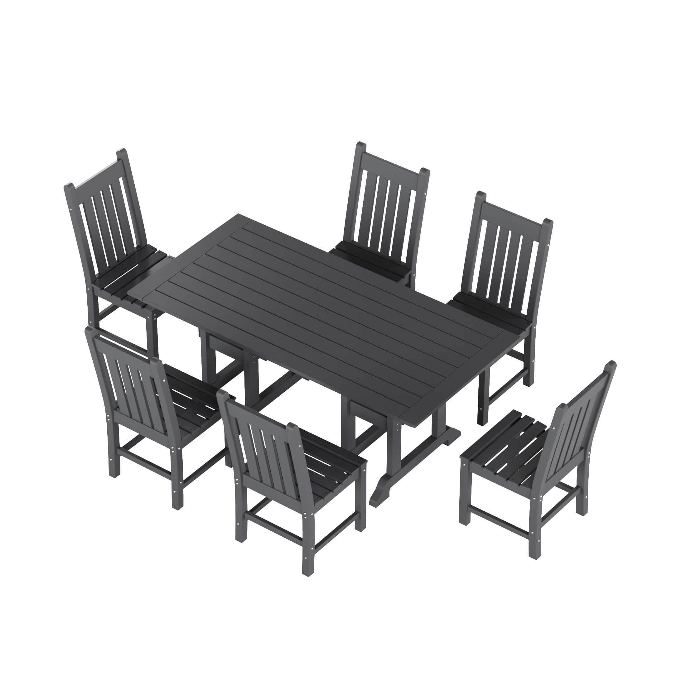 Paradise 7-Piece Square Trestle Side Chair Outdoor Dinning Set - Costaelm