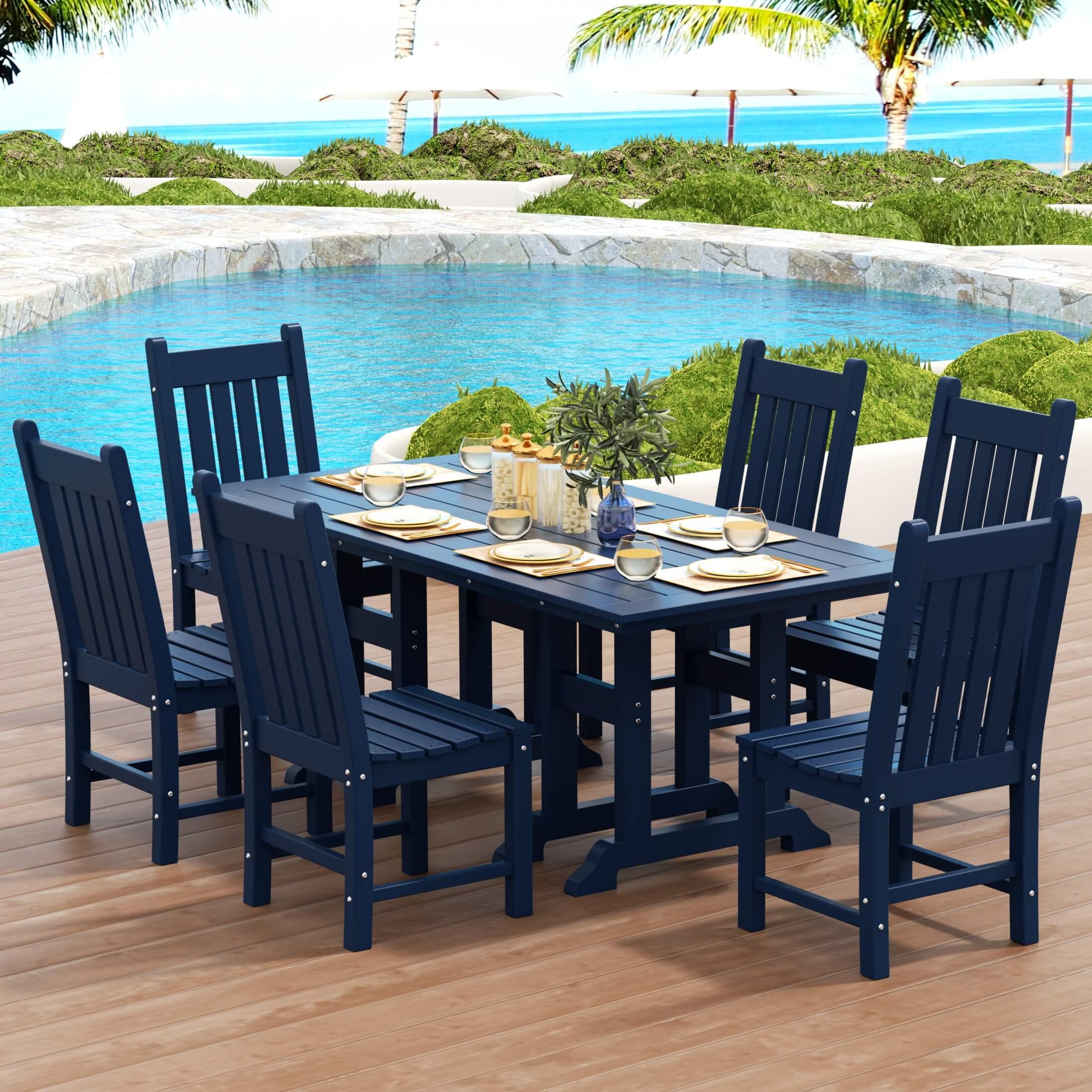 Paradise 7-Piece Square Trestle Side Chair Outdoor Dinning Set - Costaelm