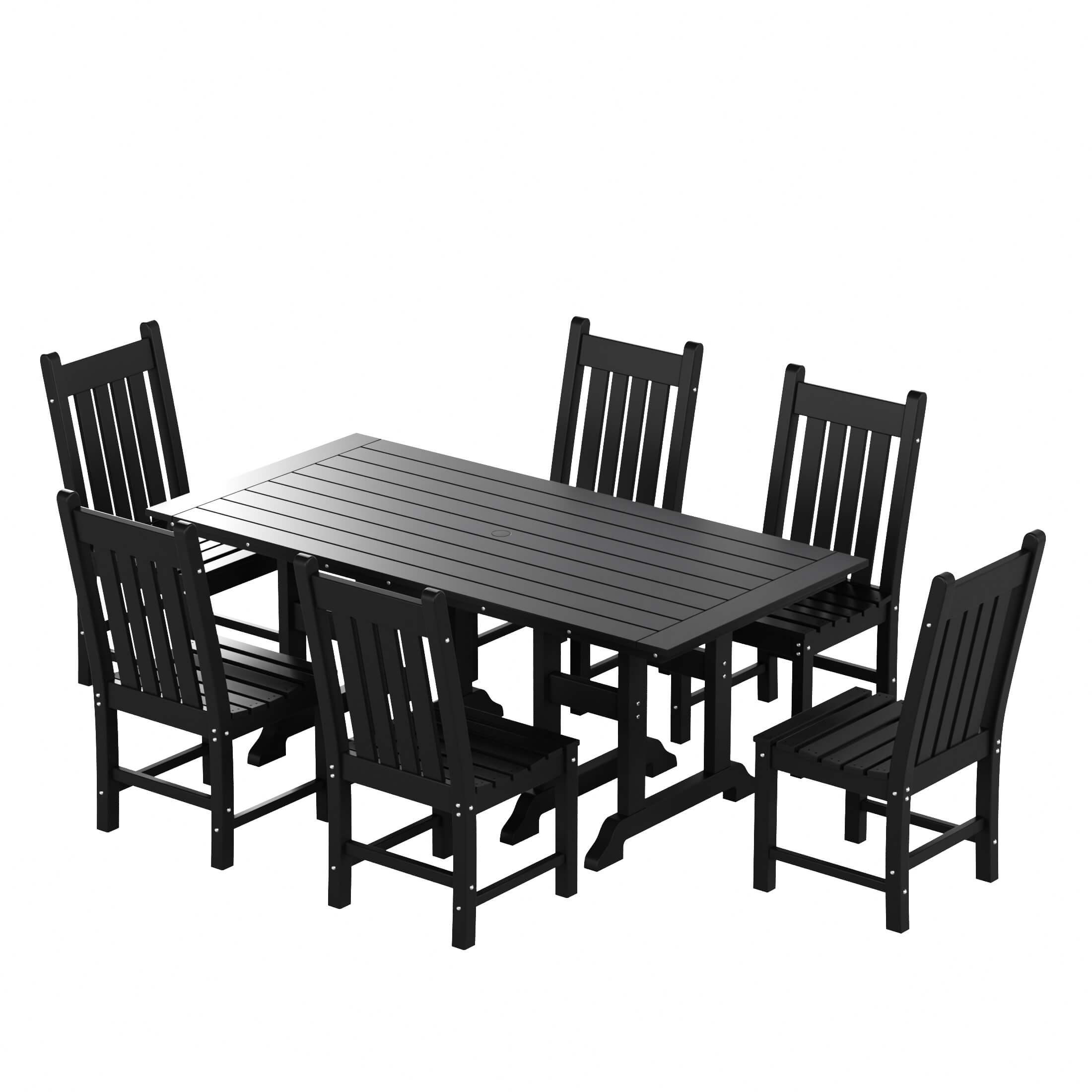 Paradise 7-Piece Square Trestle Side Chair Outdoor Dinning Set - Costaelm