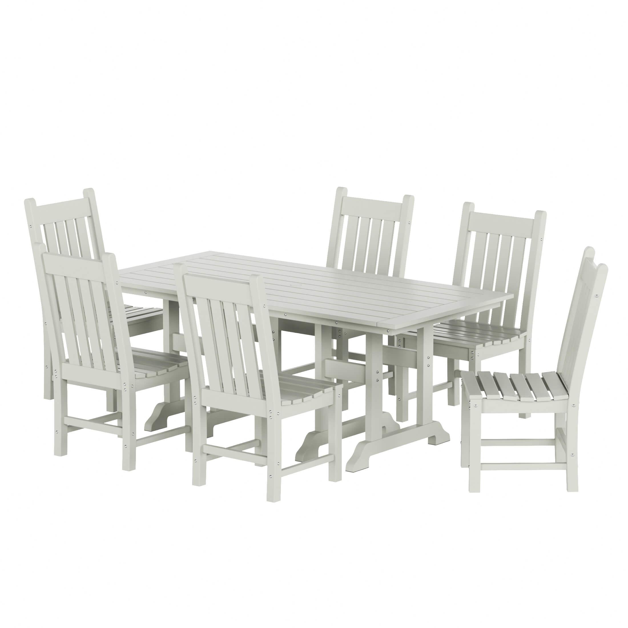 Paradise 7-Piece Square Trestle Side Chair Outdoor Dinning Set - Costaelm