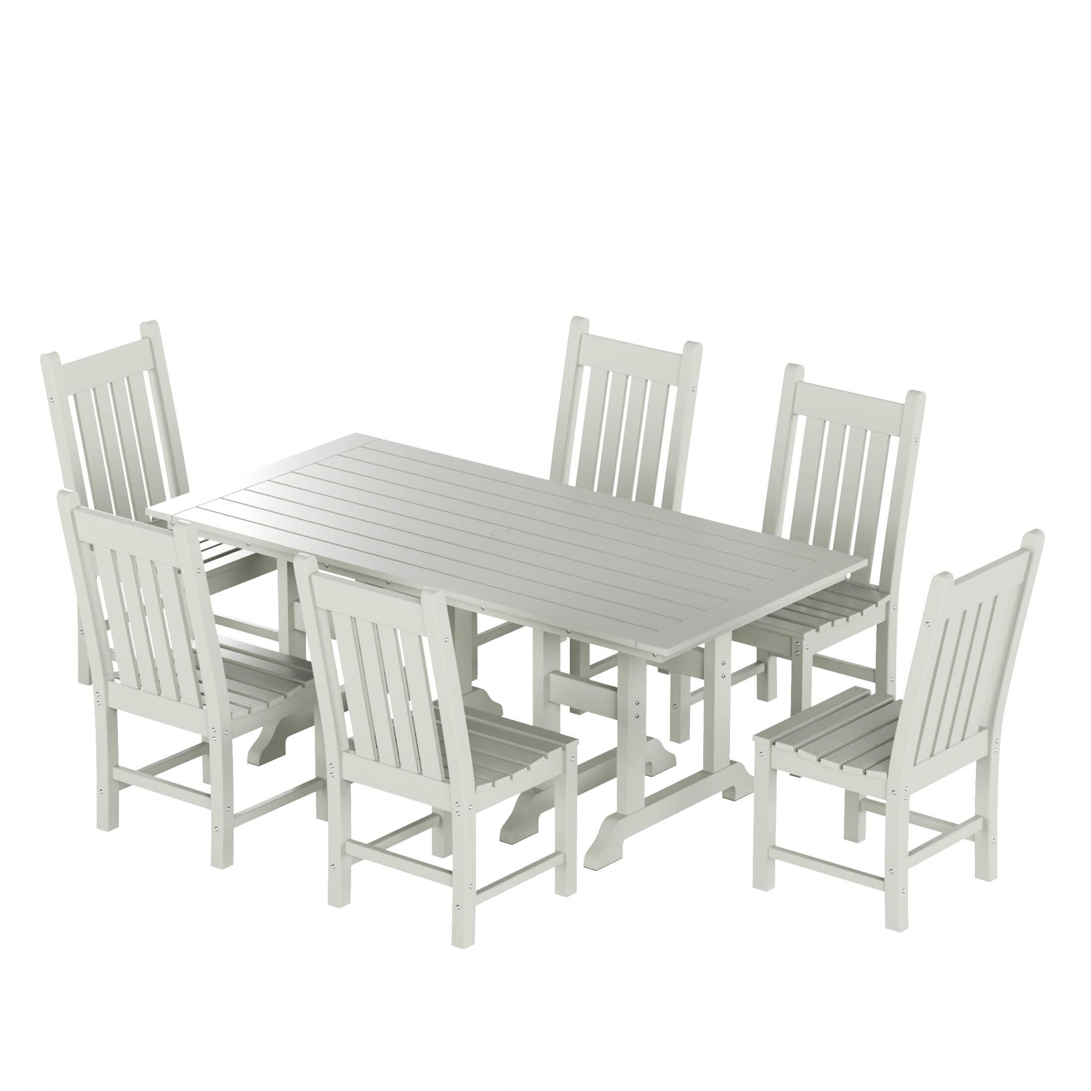 Paradise 7-Piece Square Trestle Side Chair Outdoor Dinning Set - Costaelm