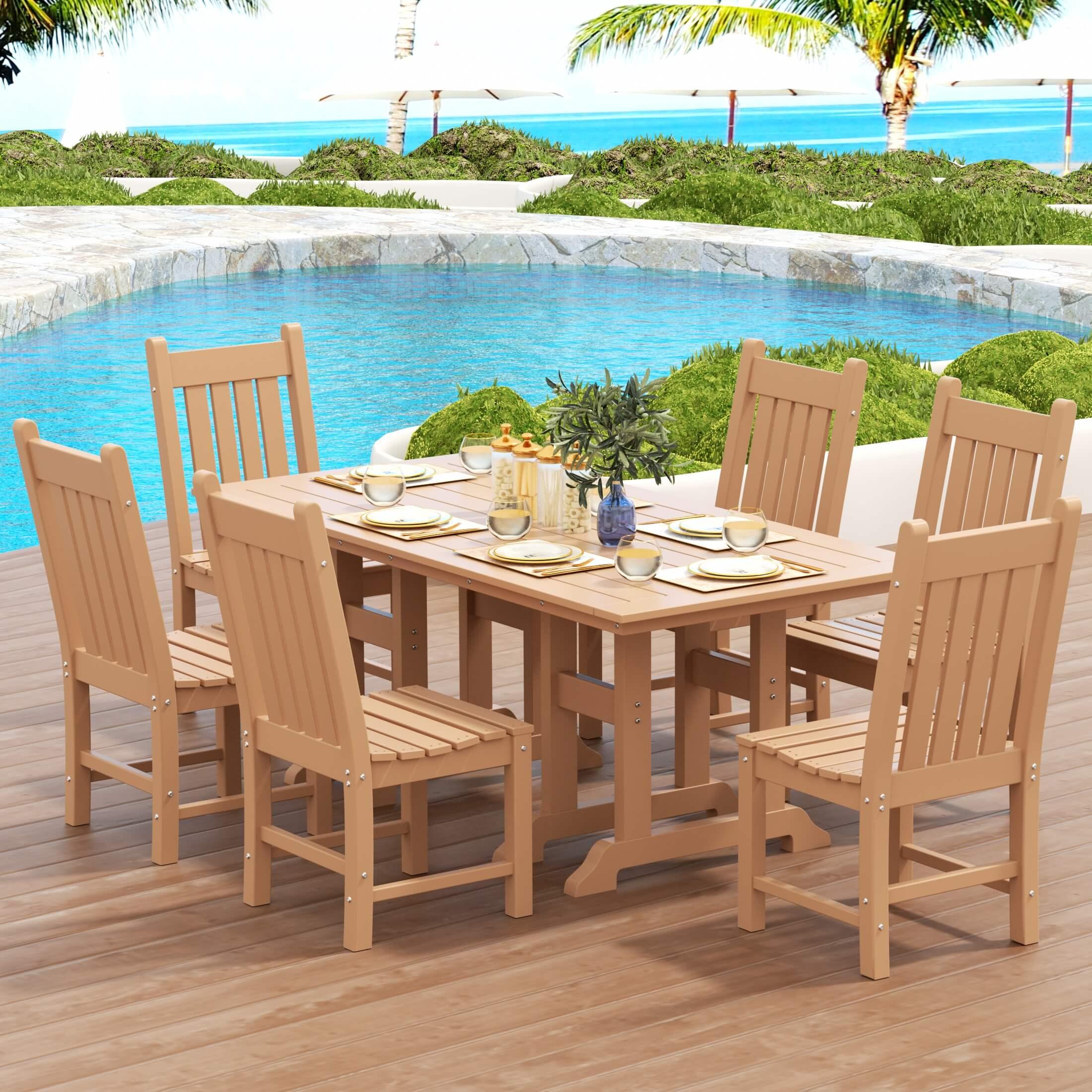 Paradise 7-Piece Square Trestle Side Chair Outdoor Dinning Set-Costaelm