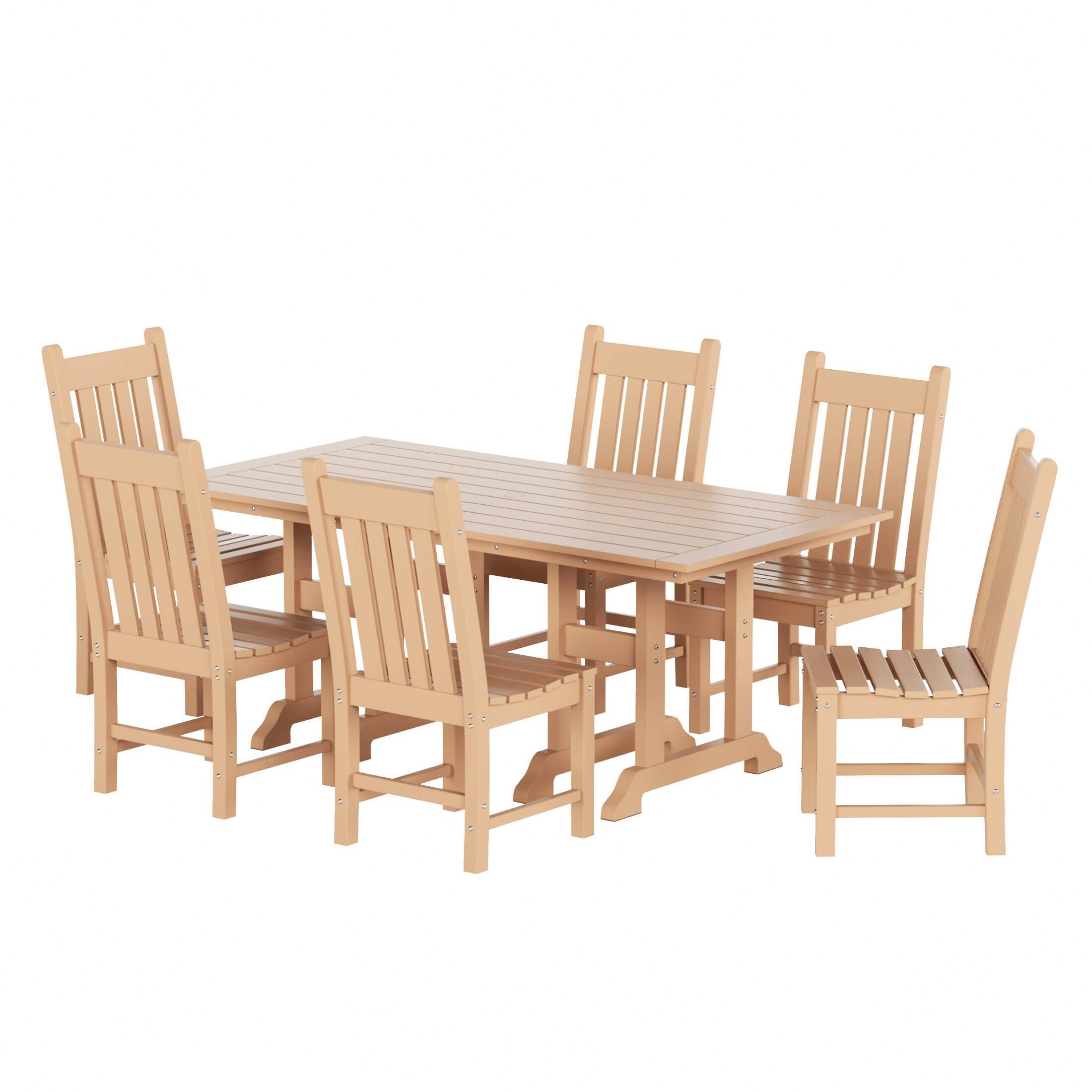 Paradise 7-Piece Square Trestle Side Chair Outdoor Dinning Set - Costaelm