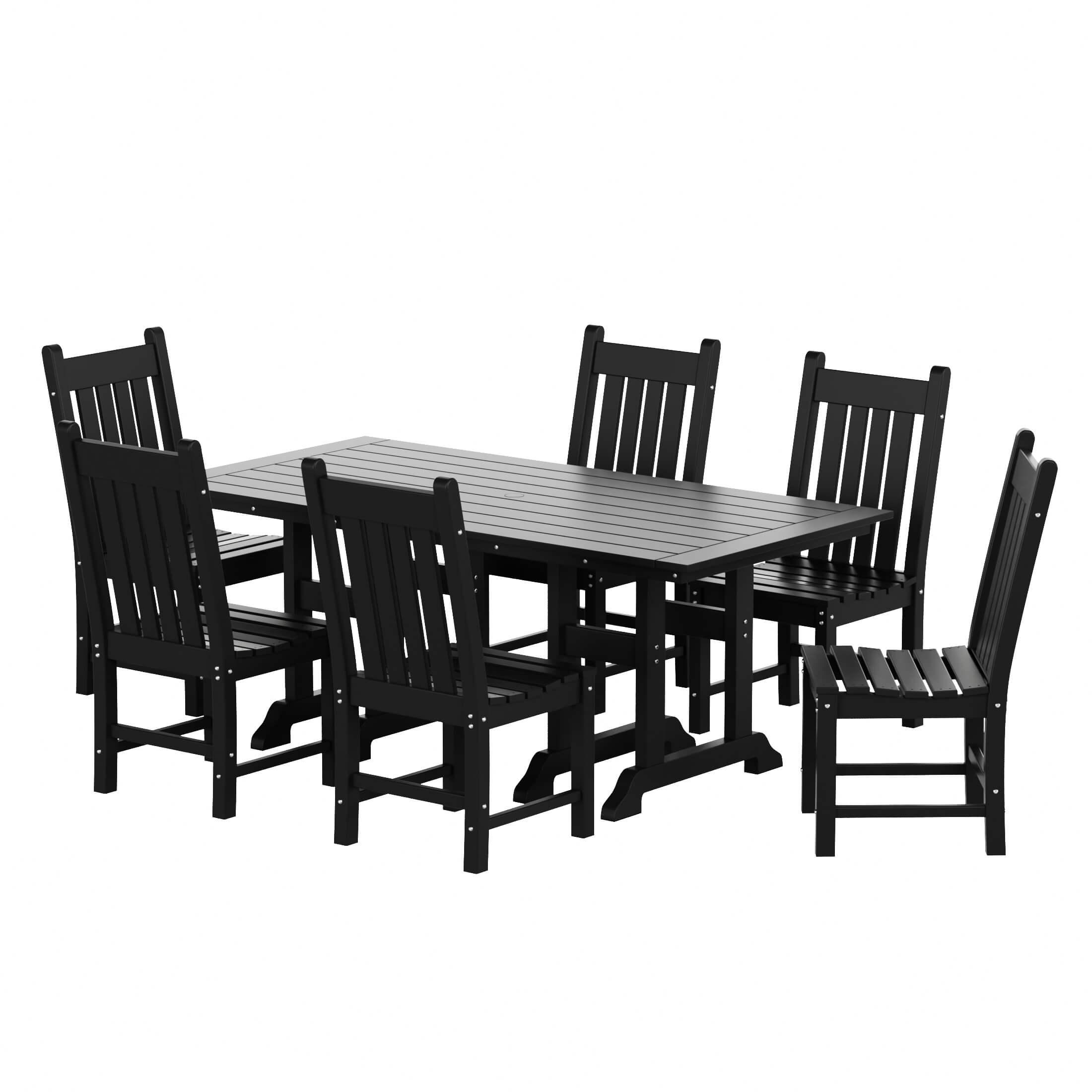 Paradise 7-Piece Square Trestle Side Chair Outdoor Dinning Set - Costaelm