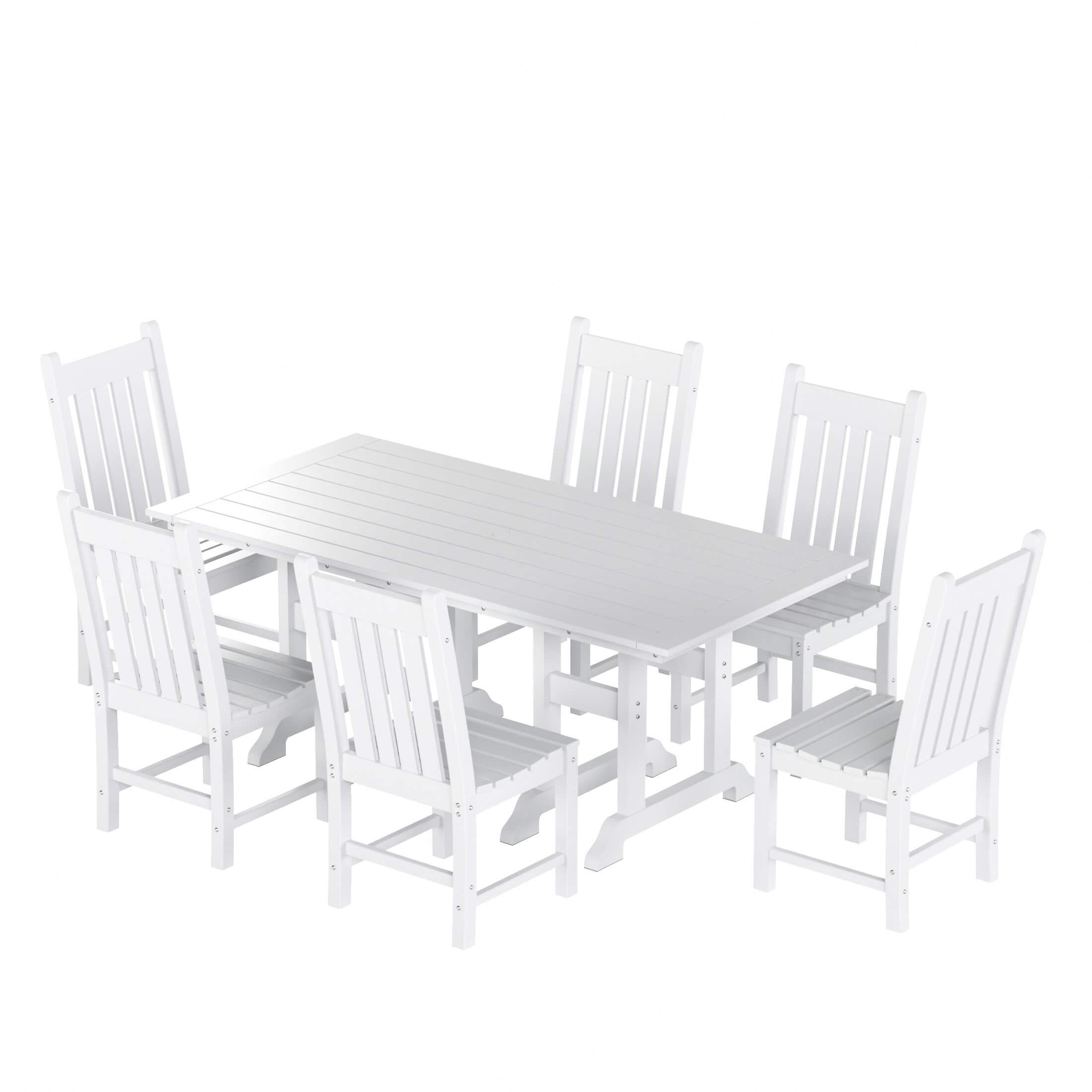 Paradise 7-Piece Square Trestle Side Chair Outdoor Dinning Set - Costaelm