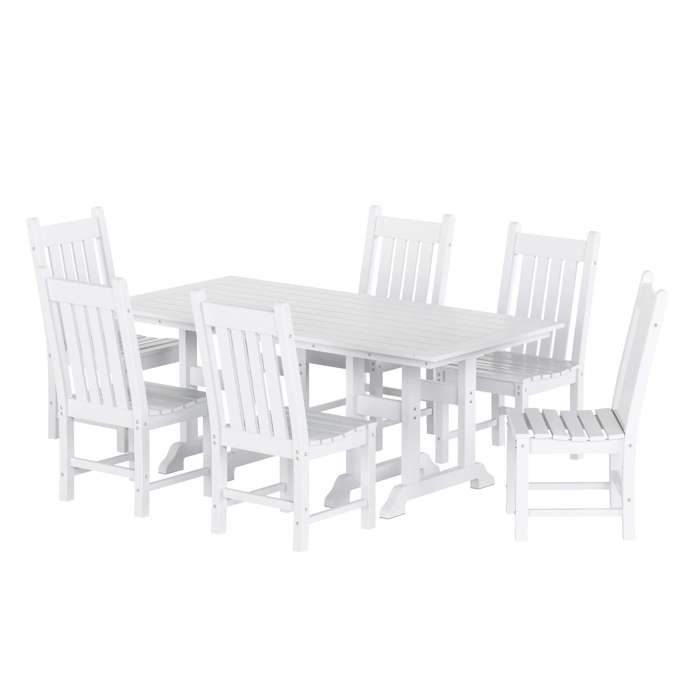 Paradise 7-Piece Square Trestle Side Chair Outdoor Dinning Set - Costaelm