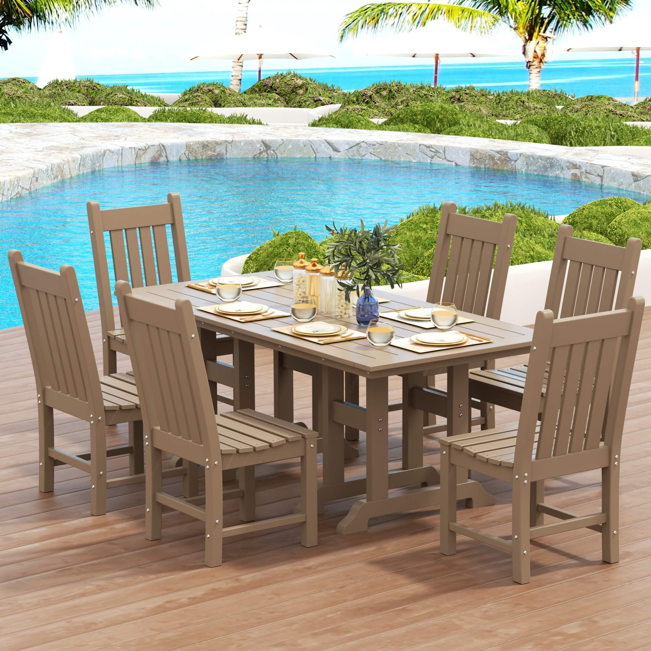 Paradise 7-Piece Square Trestle Side Chair Outdoor Dinning Set-Costaelm