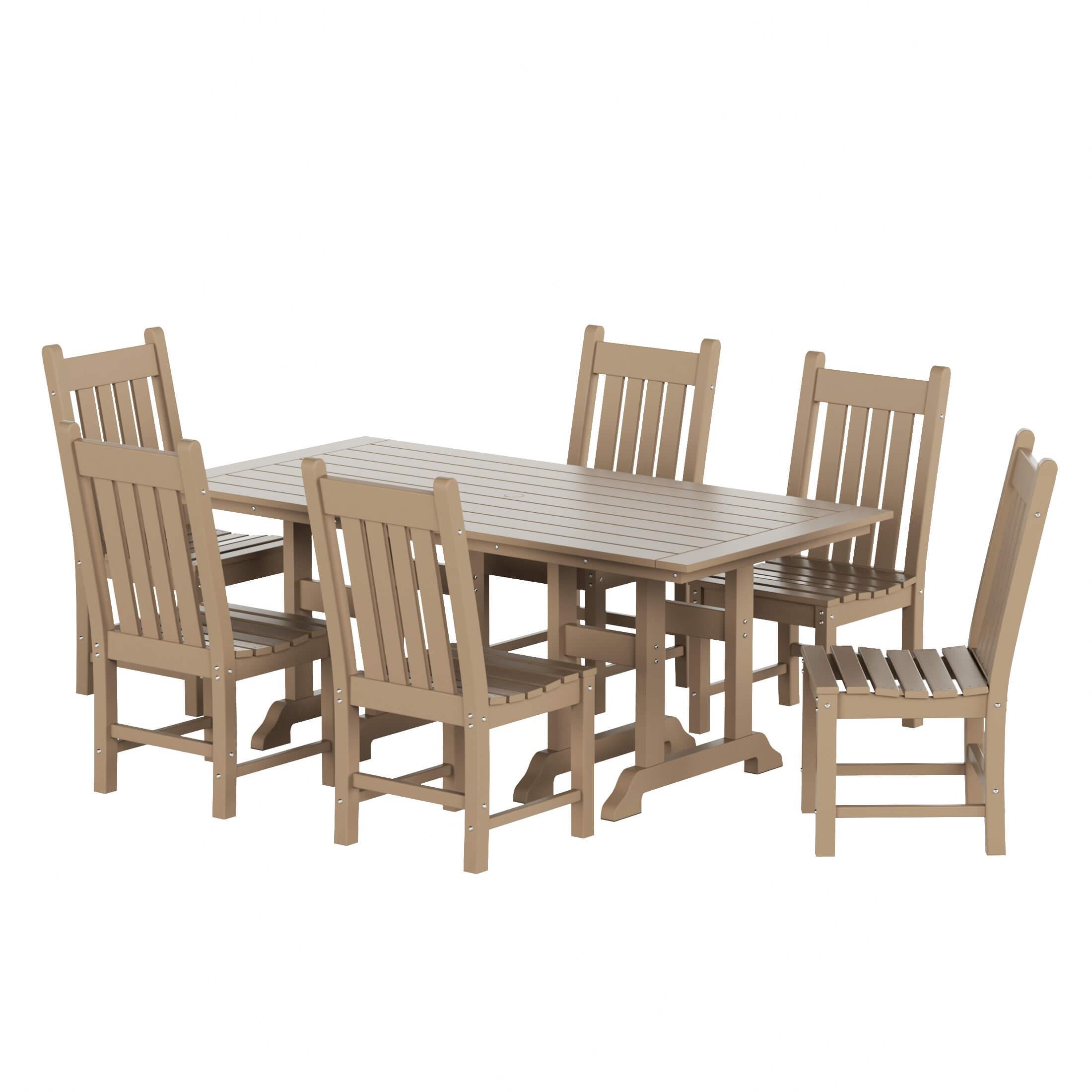 Paradise 7-Piece Square Trestle Side Chair Outdoor Dinning Set - Costaelm