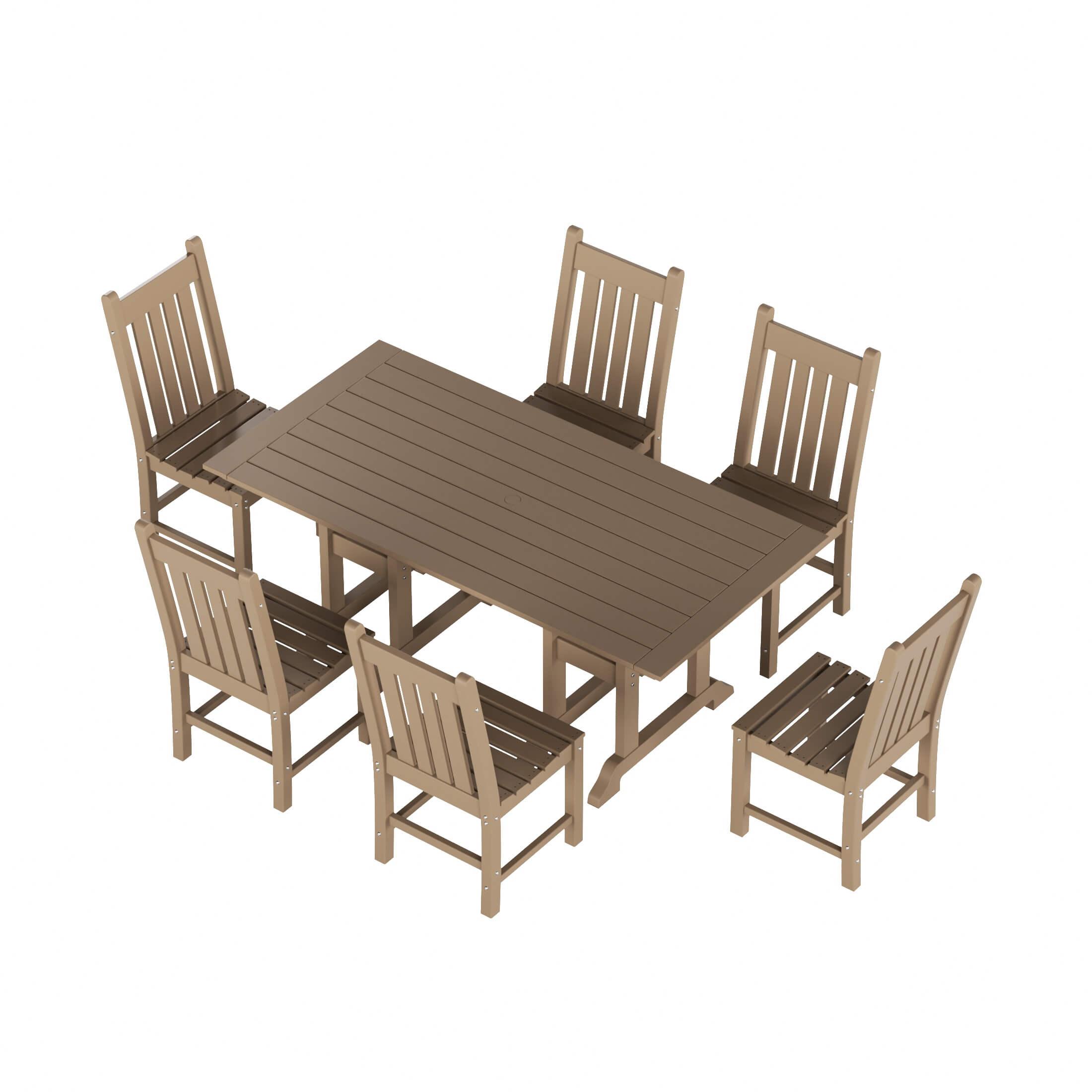 Paradise 7-Piece Square Trestle Side Chair Outdoor Dinning Set - Costaelm