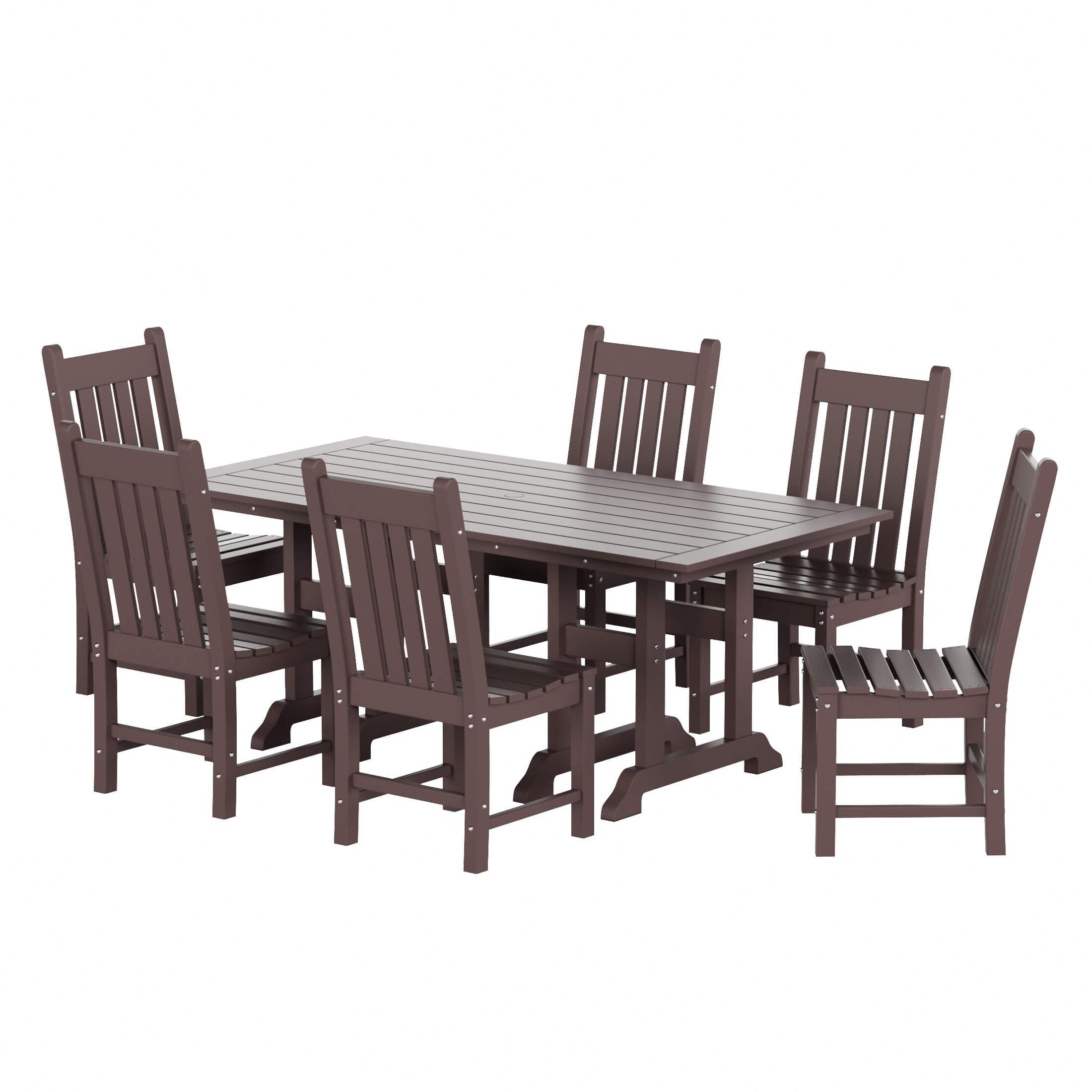 Paradise 7-Piece Square Trestle Side Chair Outdoor Dinning Set - Costaelm