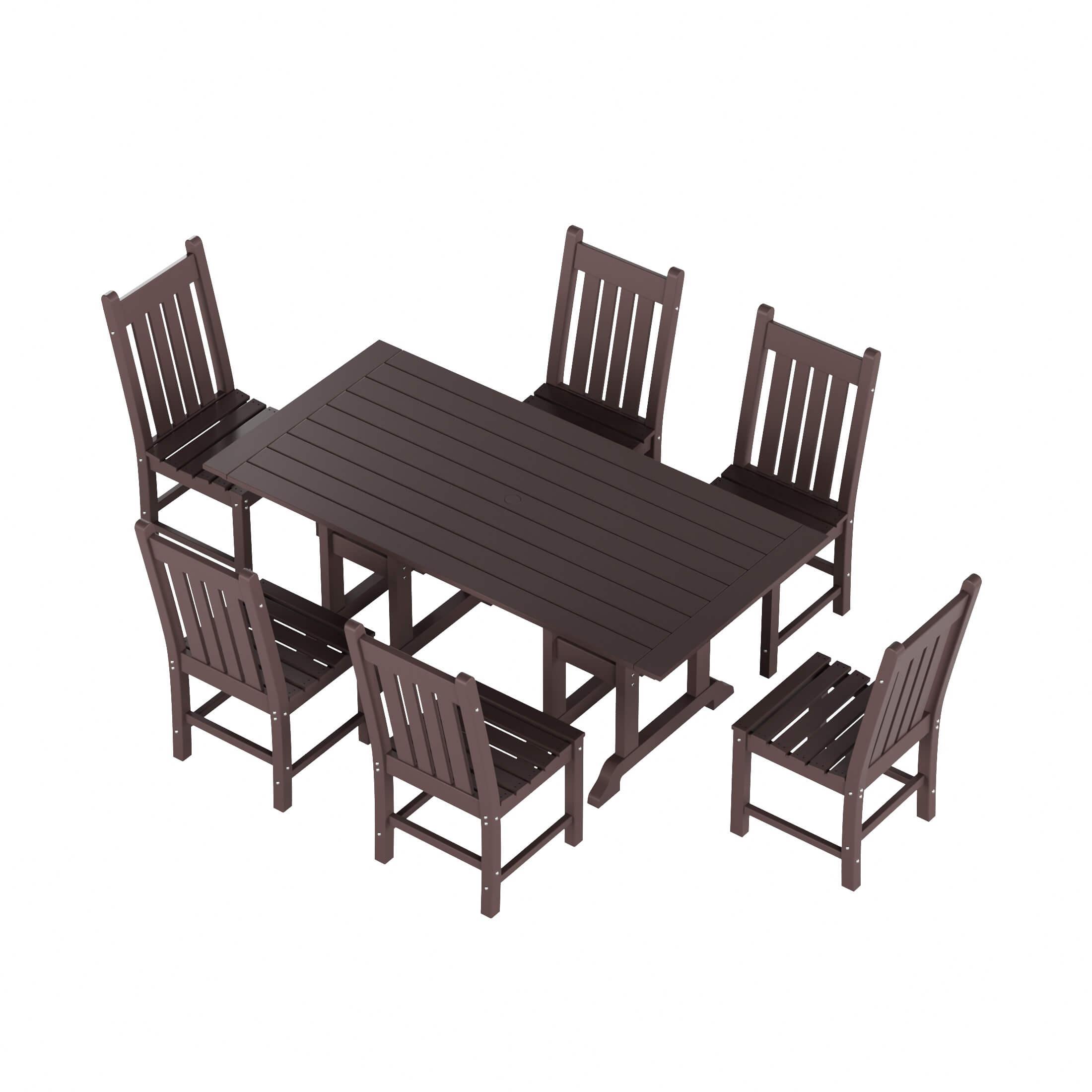 Paradise 7-Piece Square Trestle Side Chair Outdoor Dinning Set - Costaelm