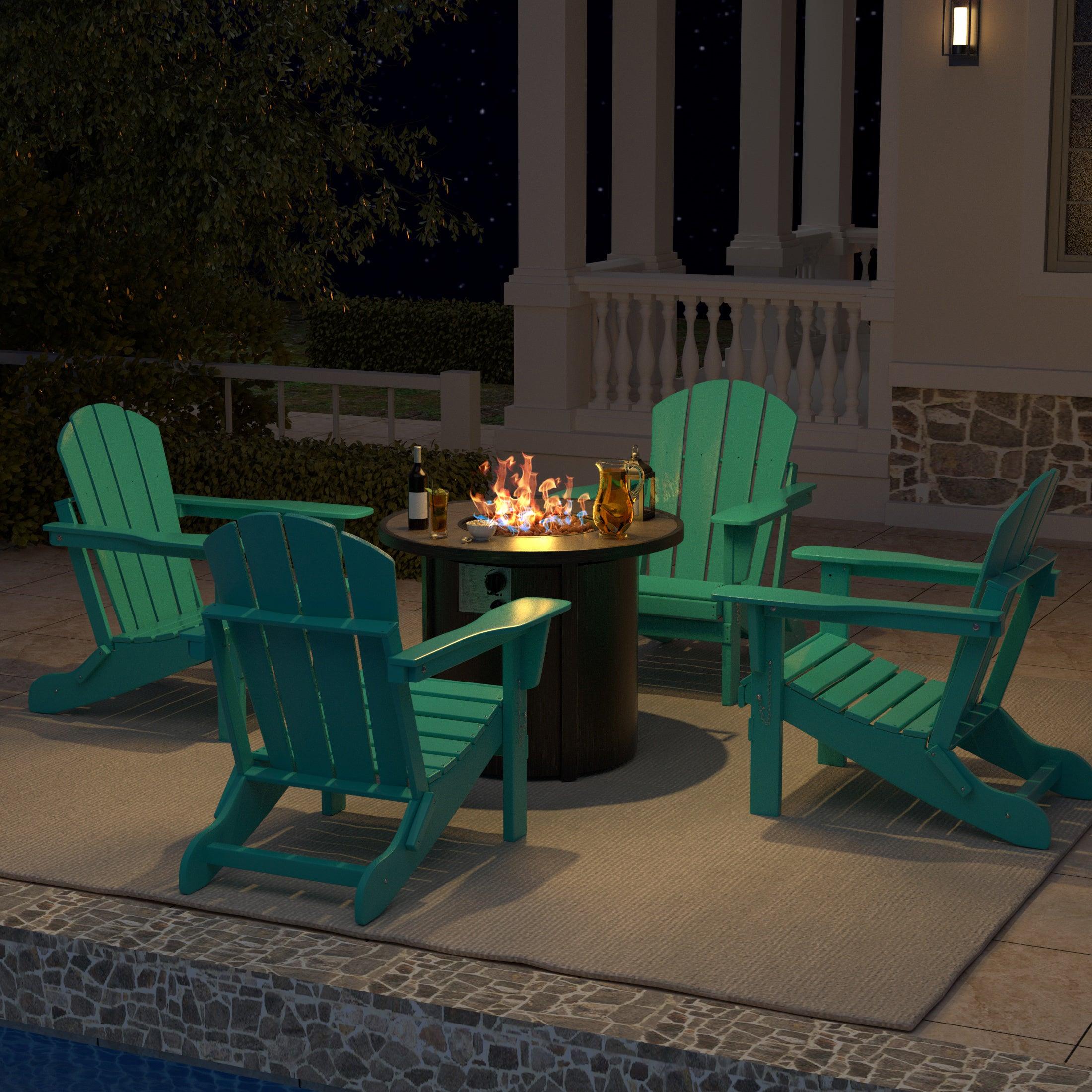 Paradise Outdoor Folding Poly Adirondack Chair With Round Fire Pit Table Sets - Costaelm