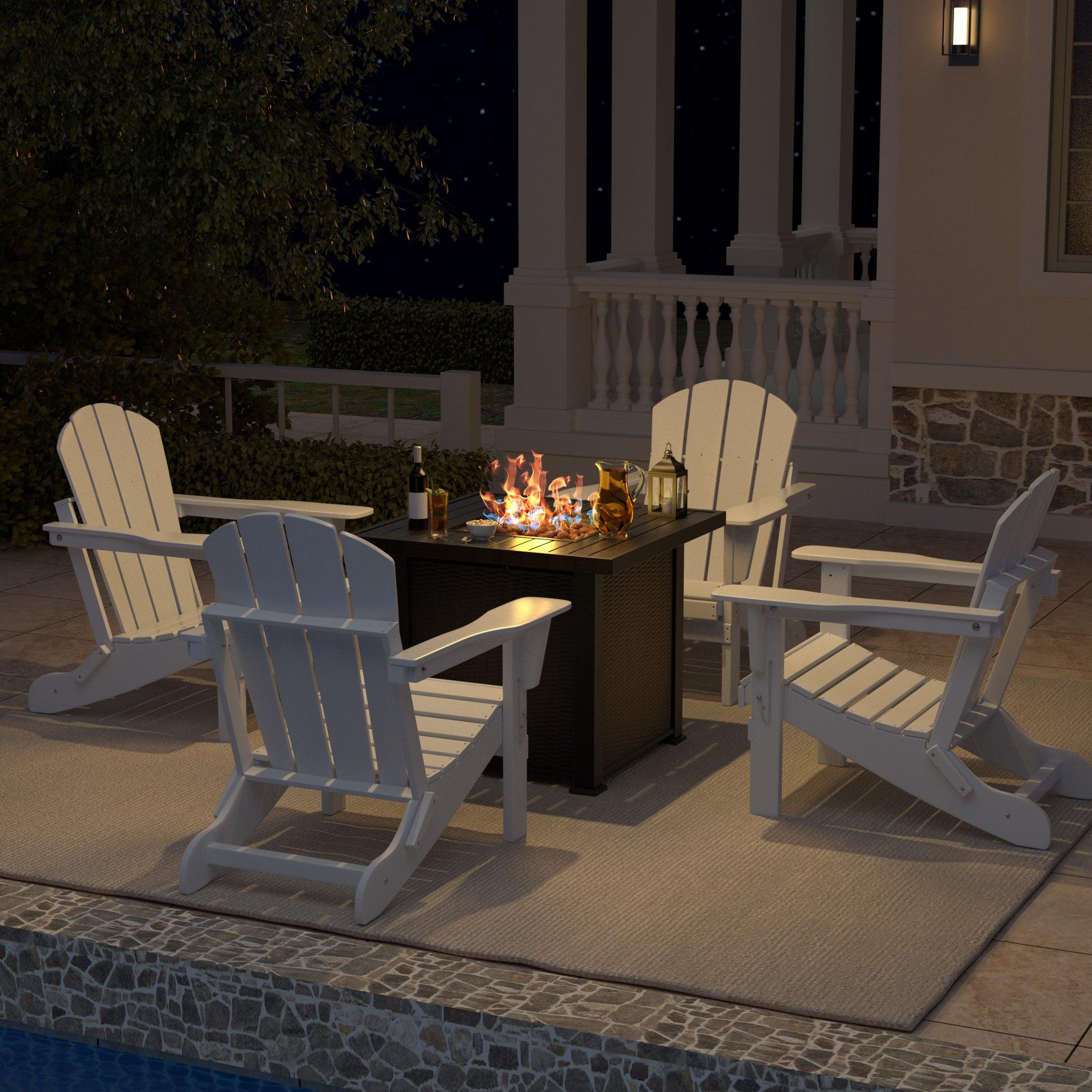 Paradise Outdoor Folding Poly Adirondack Chair With Square Fire Pit Table Sets - Costaelm