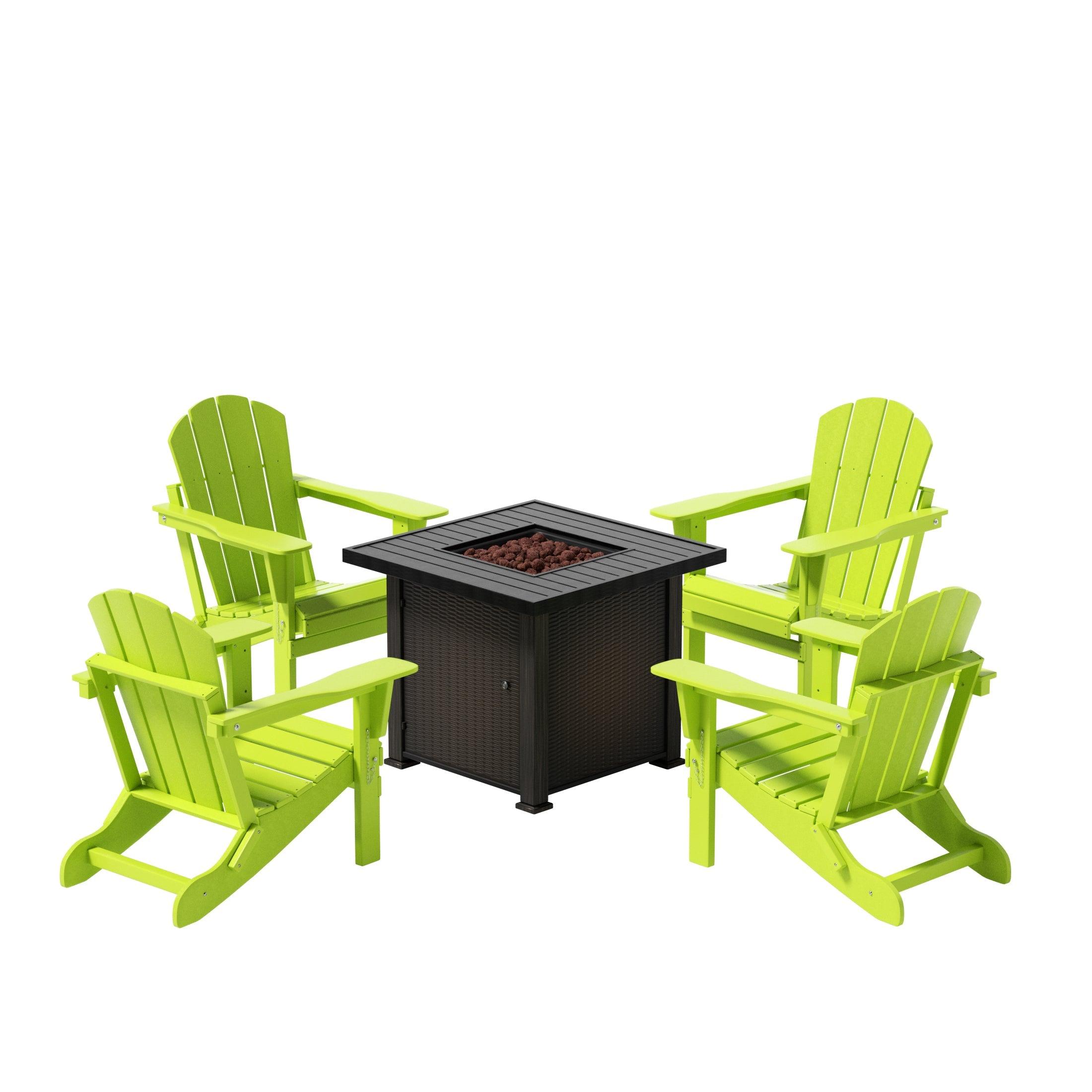 Paradise Outdoor Folding Poly Adirondack Chair With Square Fire Pit Table Sets - Costaelm