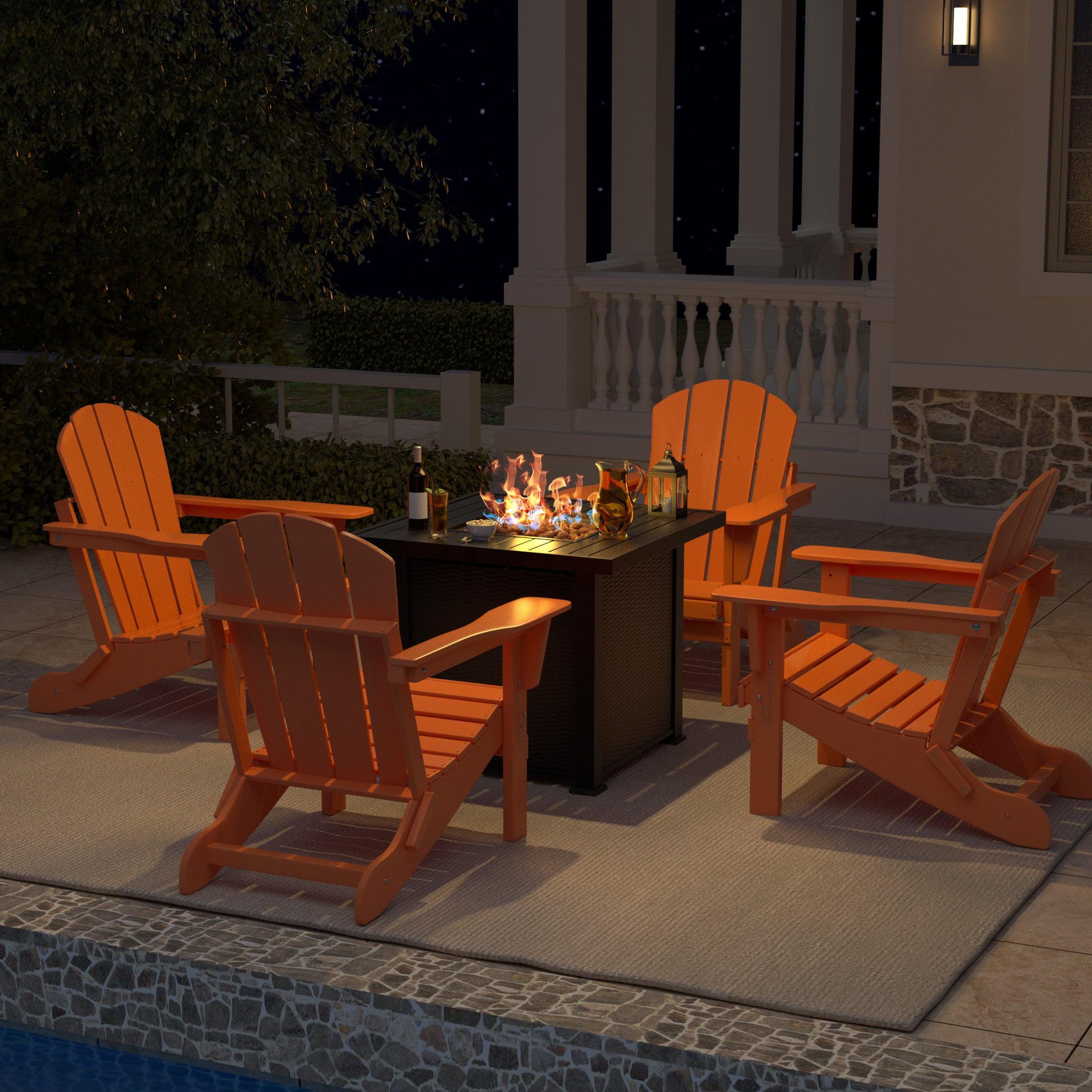 Paradise Outdoor Folding Poly Adirondack Chair With Square Fire Pit Table Sets - Costaelm