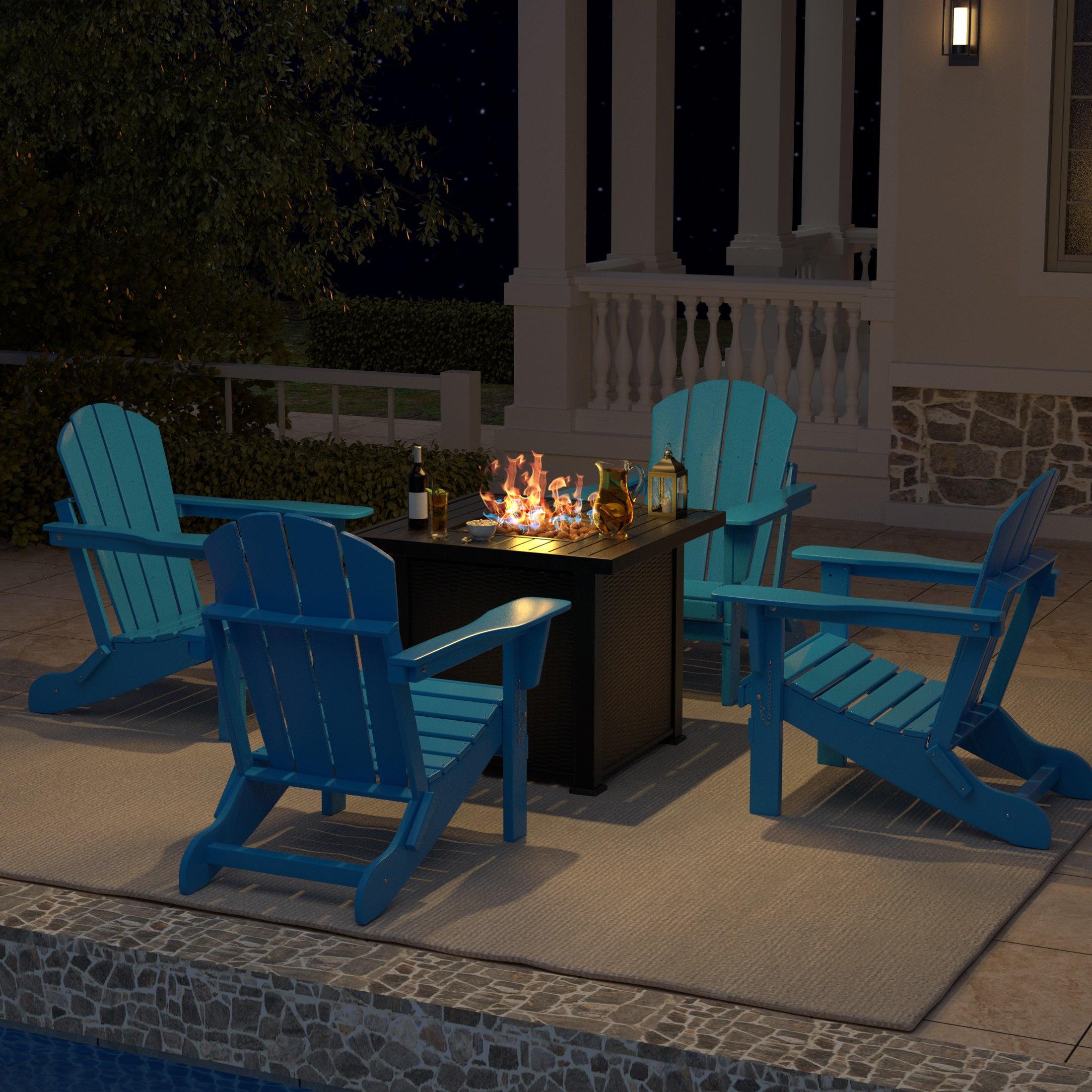 Paradise Outdoor Folding Poly Adirondack Chair With Square Fire Pit Table Sets - Costaelm