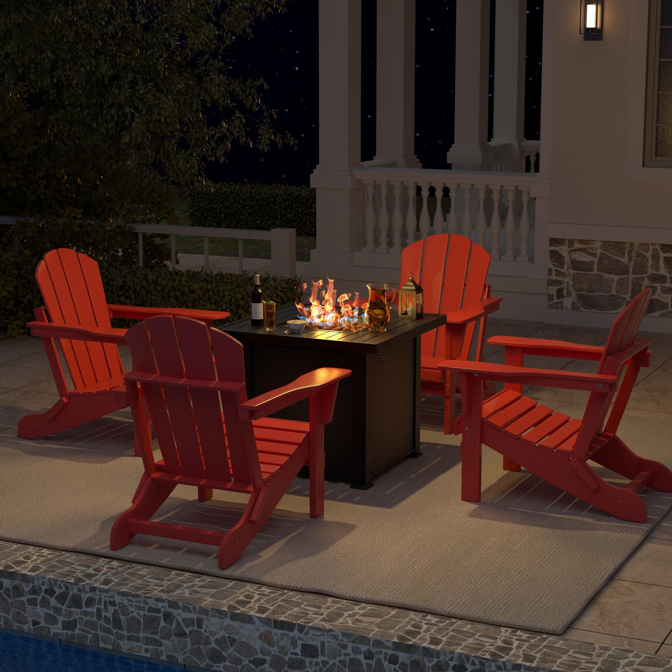 Paradise Outdoor Folding Poly Adirondack Chair With Square Fire Pit Table Sets - Costaelm