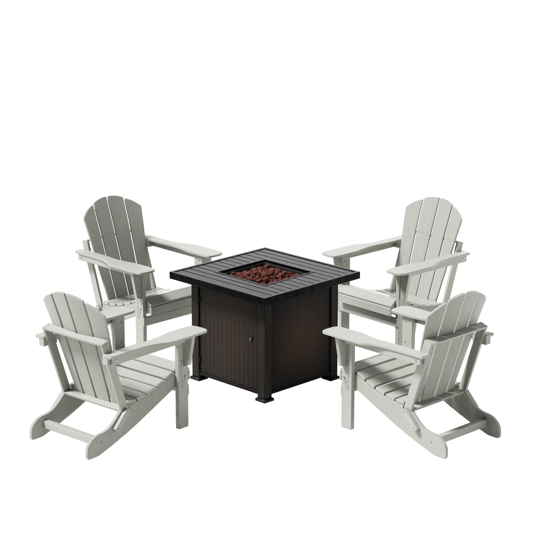 Paradise Outdoor Folding Poly Adirondack Chair With Square Fire Pit Table Sets - Costaelm