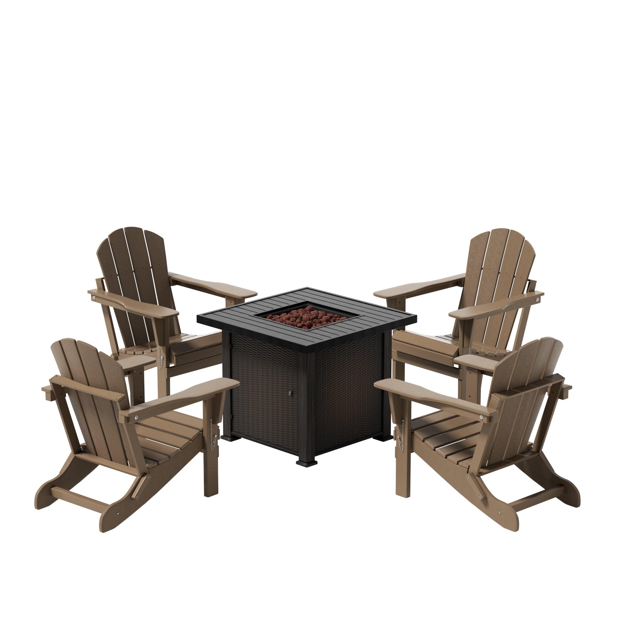 Paradise Outdoor Folding Poly Adirondack Chair With Square Fire Pit Table Sets - Costaelm