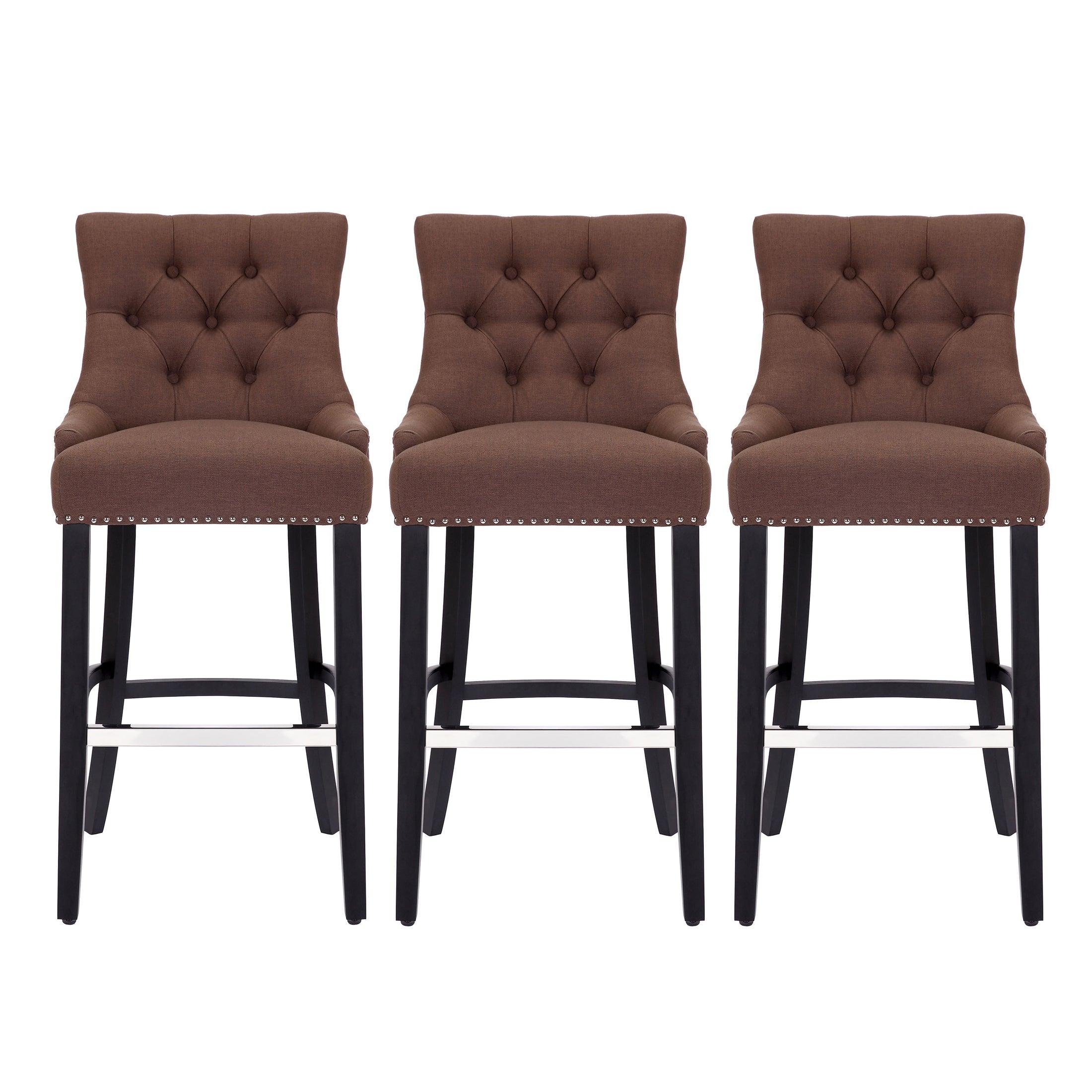 Bellmount 29" Upholstered Tufted Wingback Bar Stool (Set of 3) - Costaelm