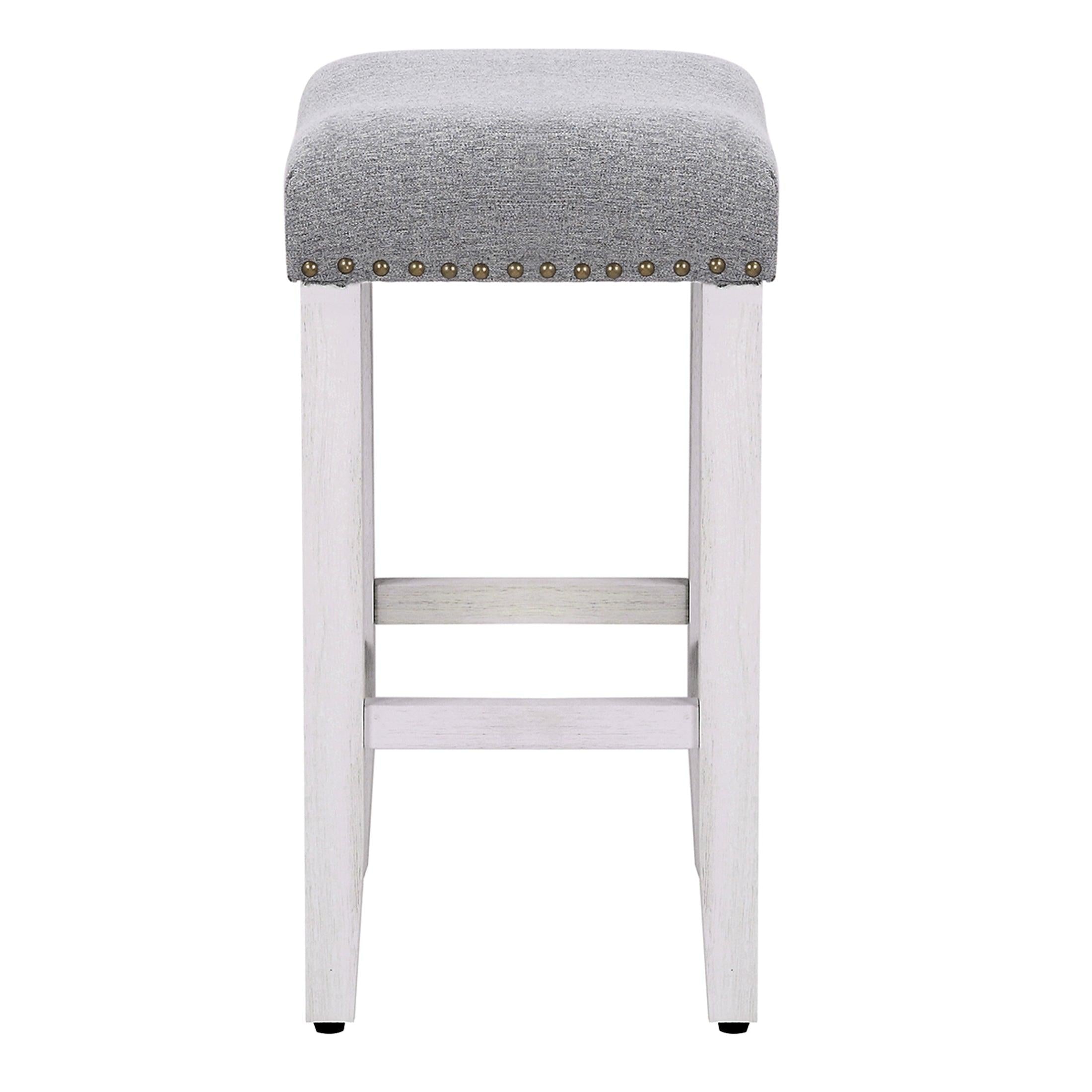 Willow 24" Upholstered Saddle Seat Bar Stool, Antique White/Gray