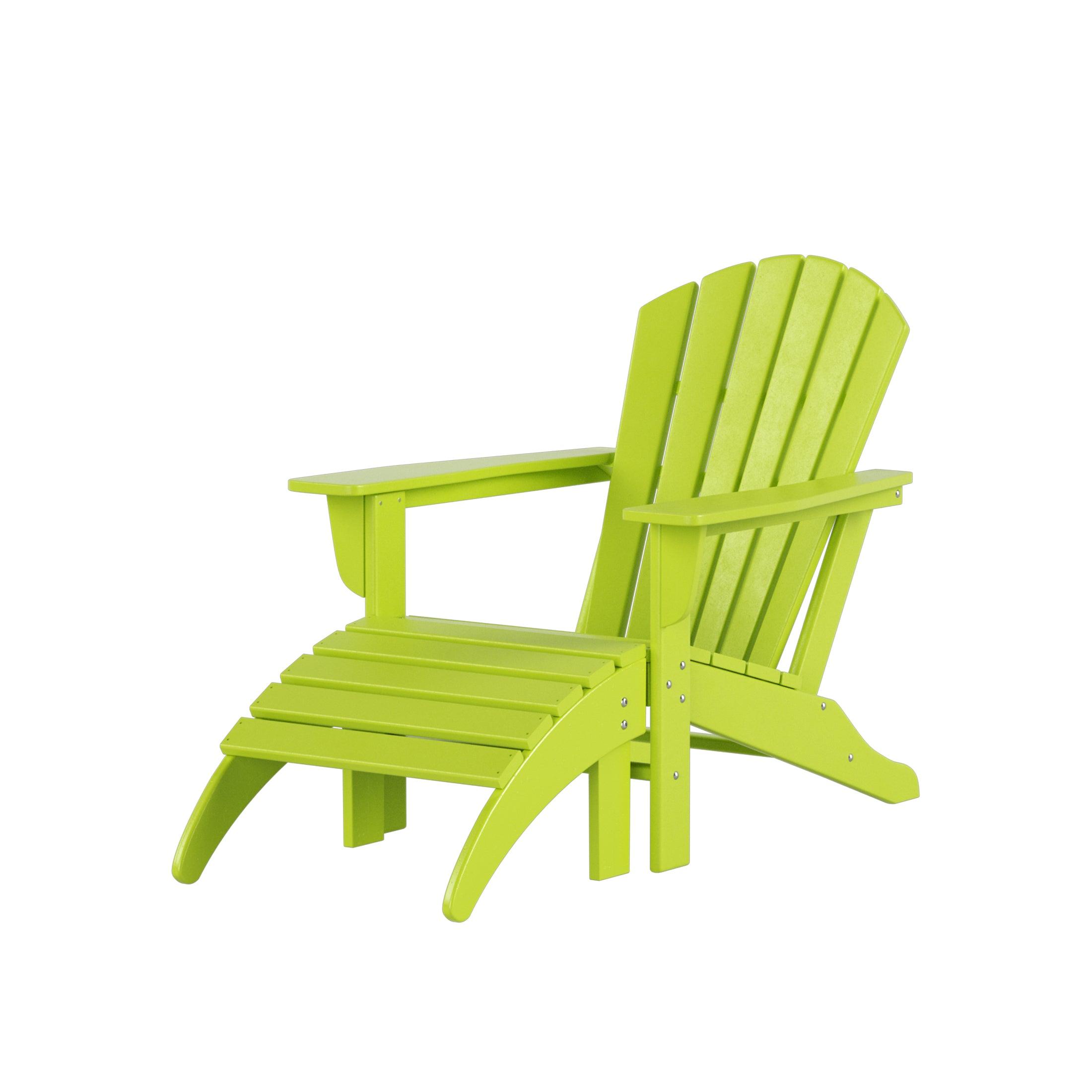 Costaelm Outdoor Adirondack Chair With Ottoman 2-Piece Set, Lime Green