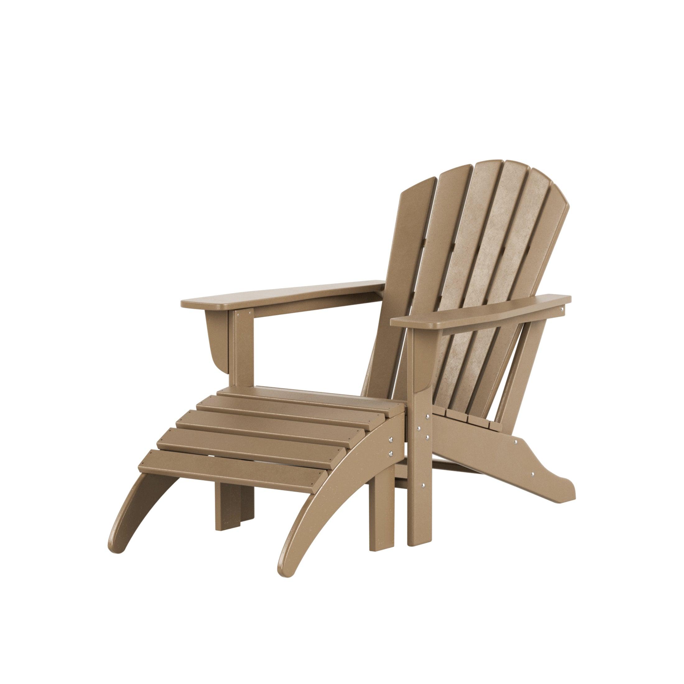 Costaelm Outdoor Adirondack Chair With Ottoman 2-Piece Set, Weathered Wood