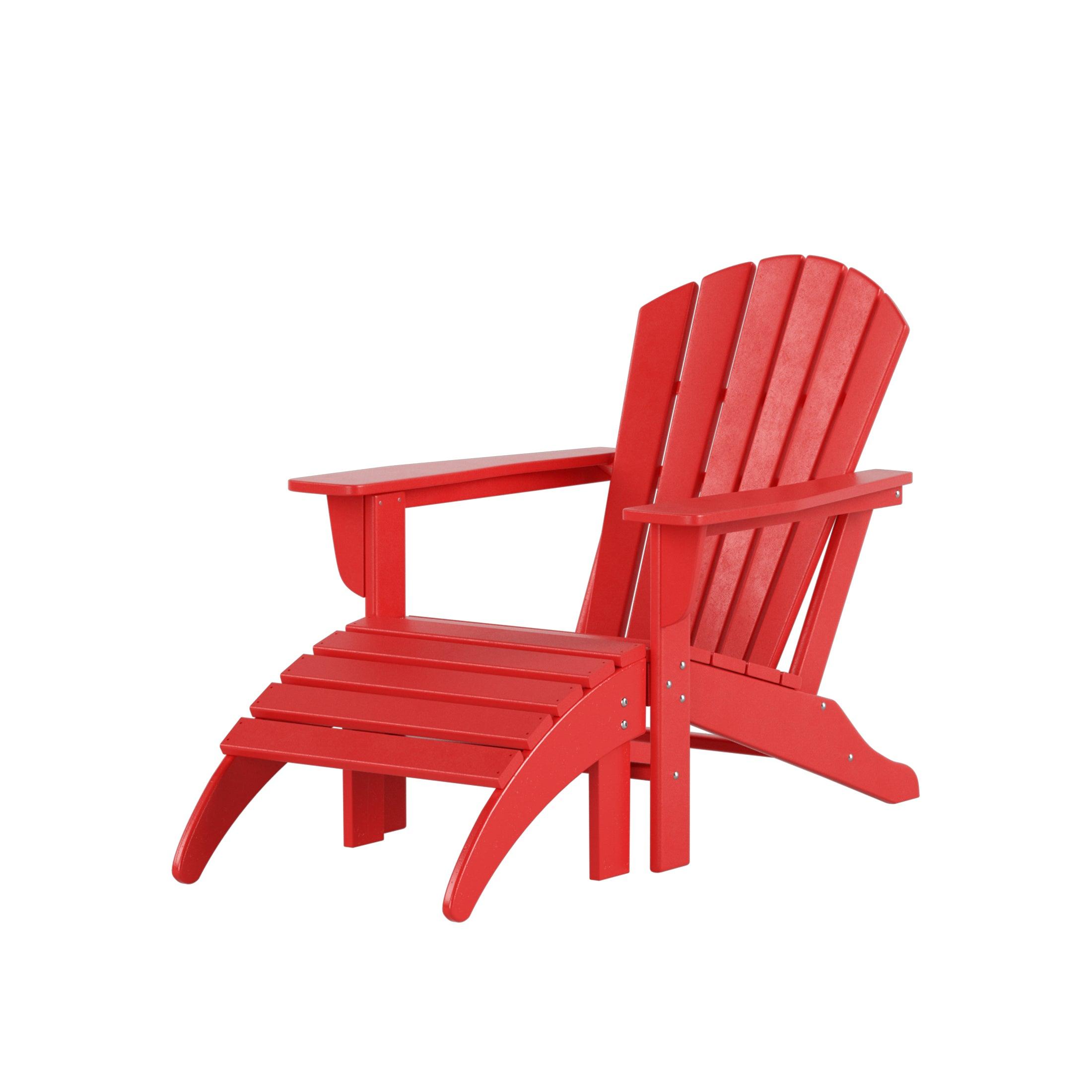 Costaelm Outdoor Adirondack Chair With Ottoman 2-Piece Set, Red