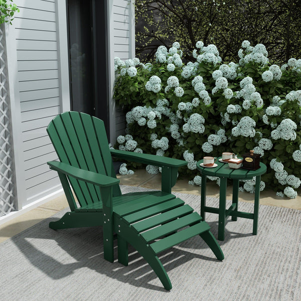 Portside 3-Piece Set Classic Outdoor Adirondack Chair with Ottoman and Round Side Table - Costaelm