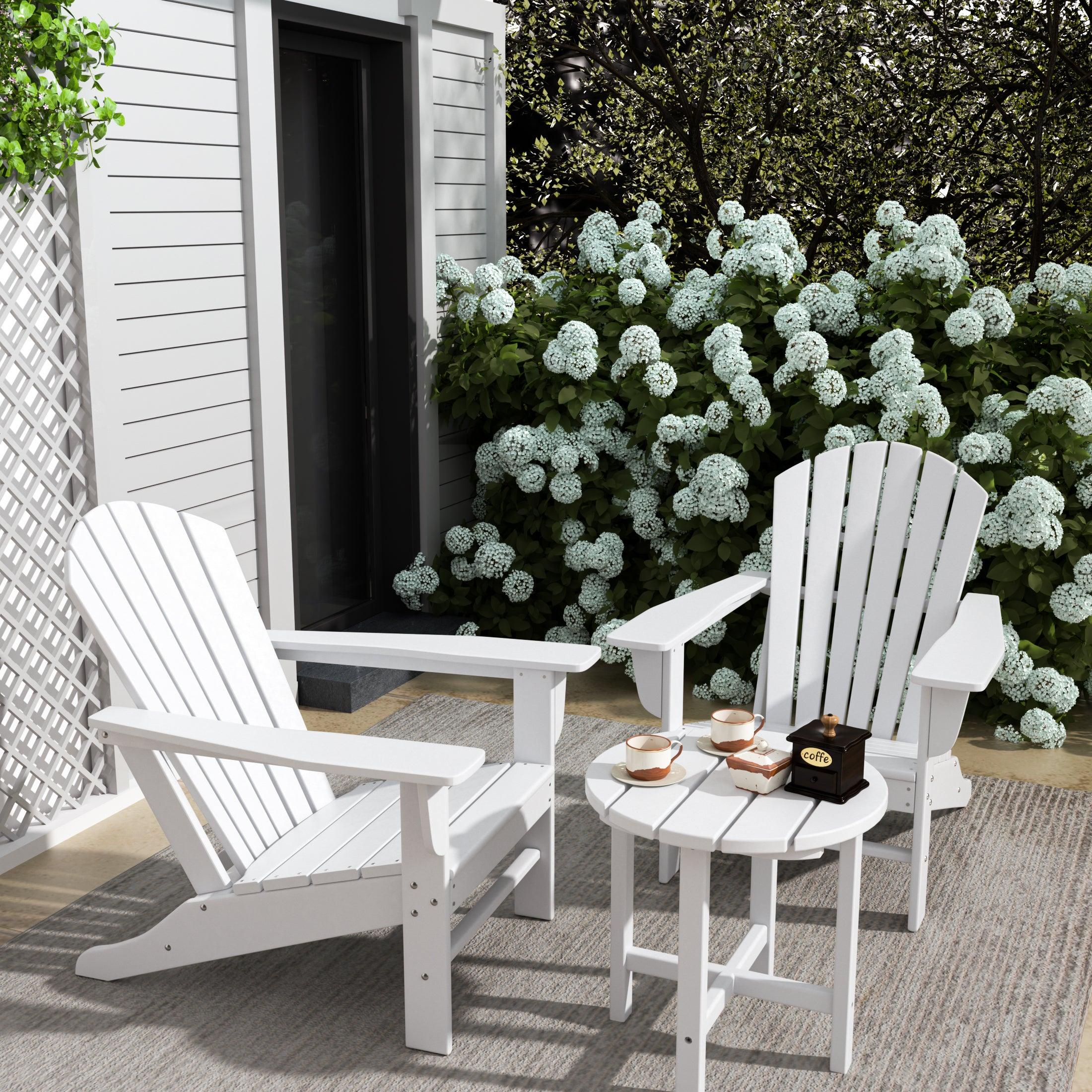 Portside 3-Piece Set Classic Outdoor Adirondack Chair with Round Side Table - Costaelm