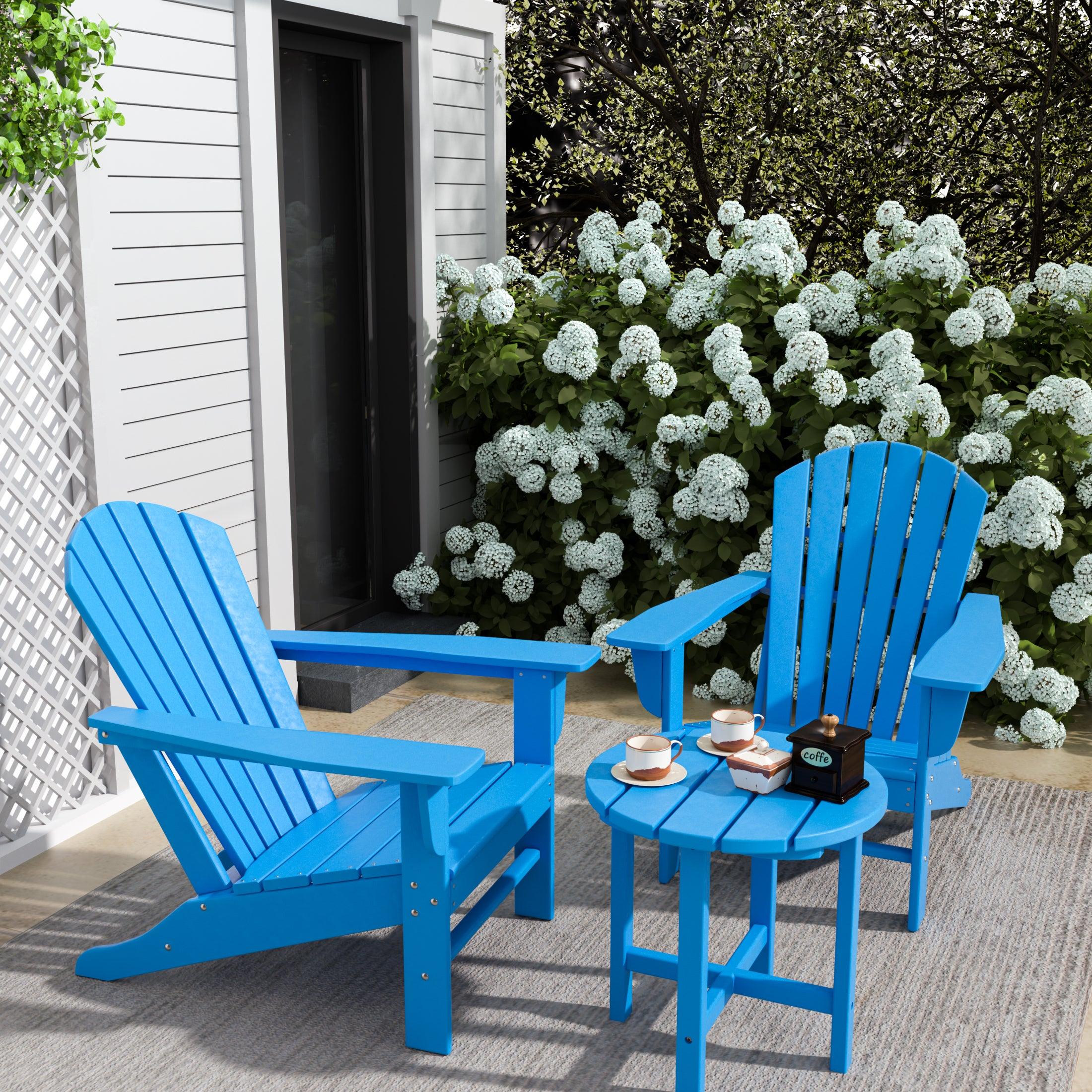 Portside 3-Piece Set Classic Outdoor Adirondack Chair with Round Side Table - Costaelm