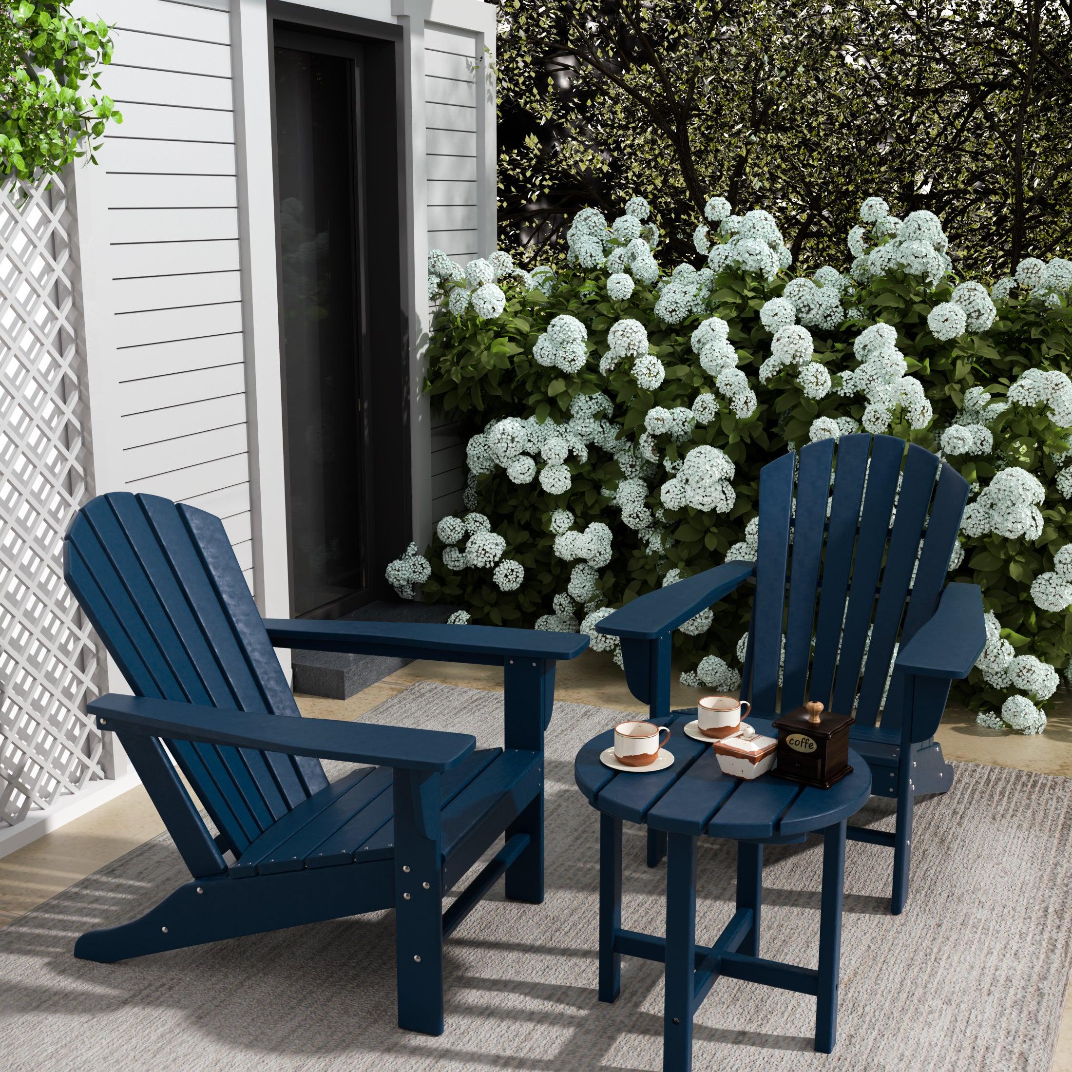 Portside 3-Piece Set Classic Outdoor Adirondack Chair with Round Side Table - Costaelm