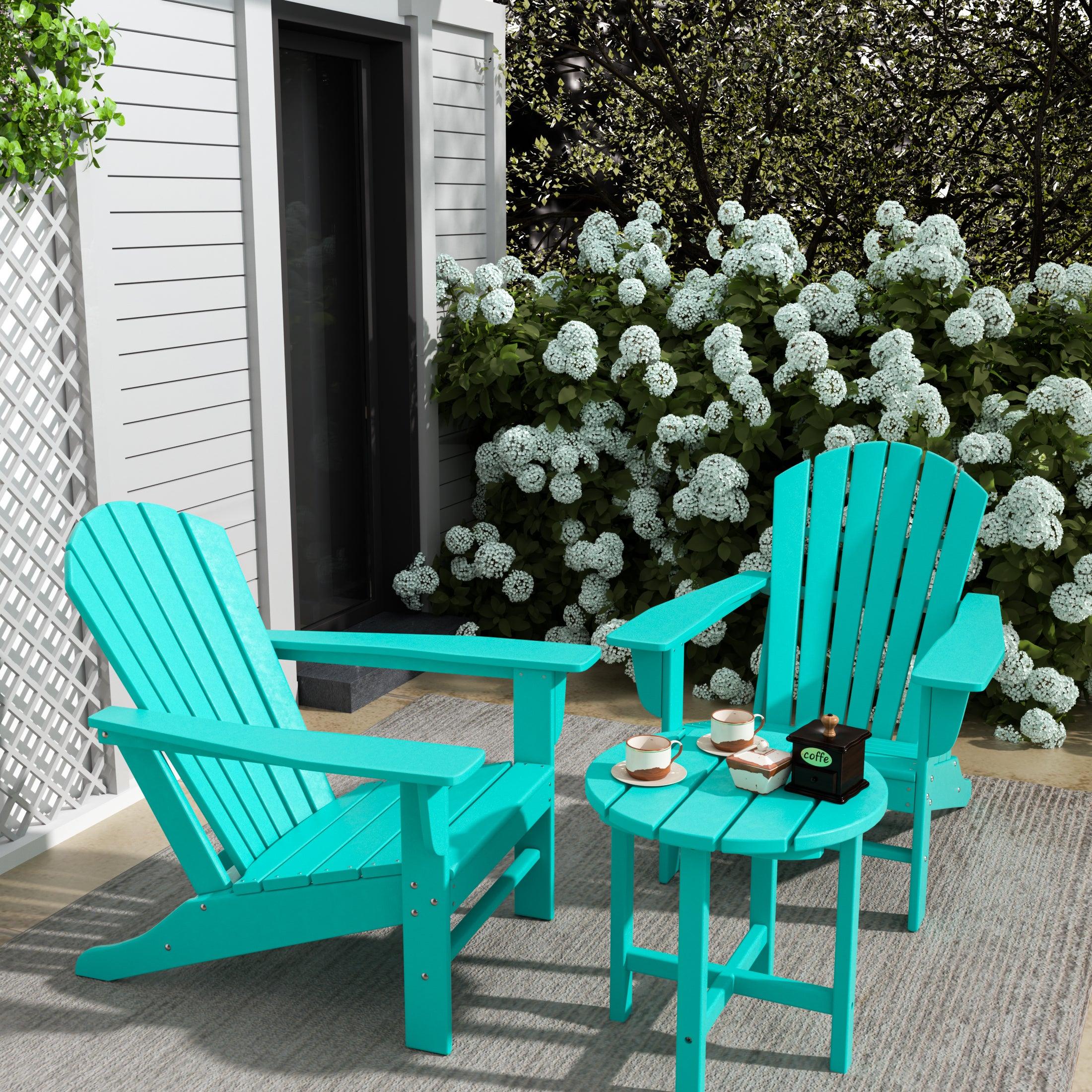 Portside 3-Piece Set Classic Outdoor Adirondack Chair with Round Side Table - Costaelm