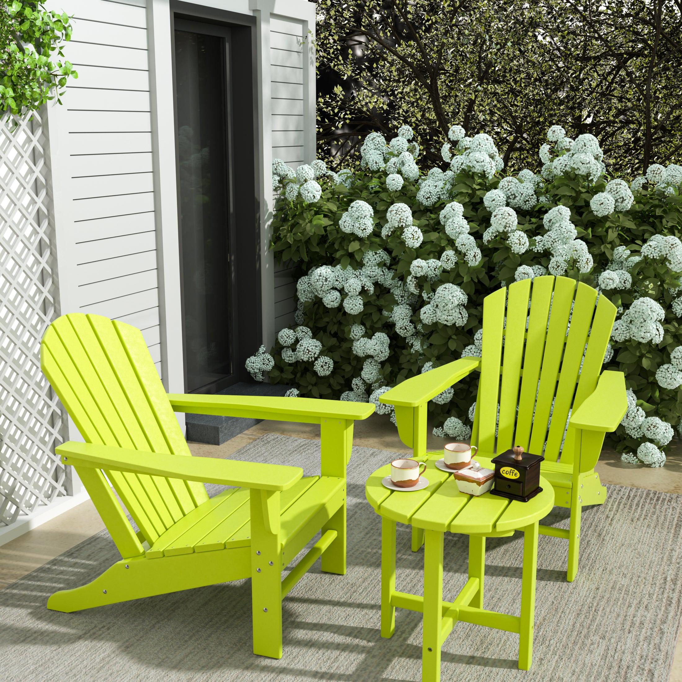 Portside 3-Piece Set Classic Outdoor Adirondack Chair with Round Side Table - Costaelm