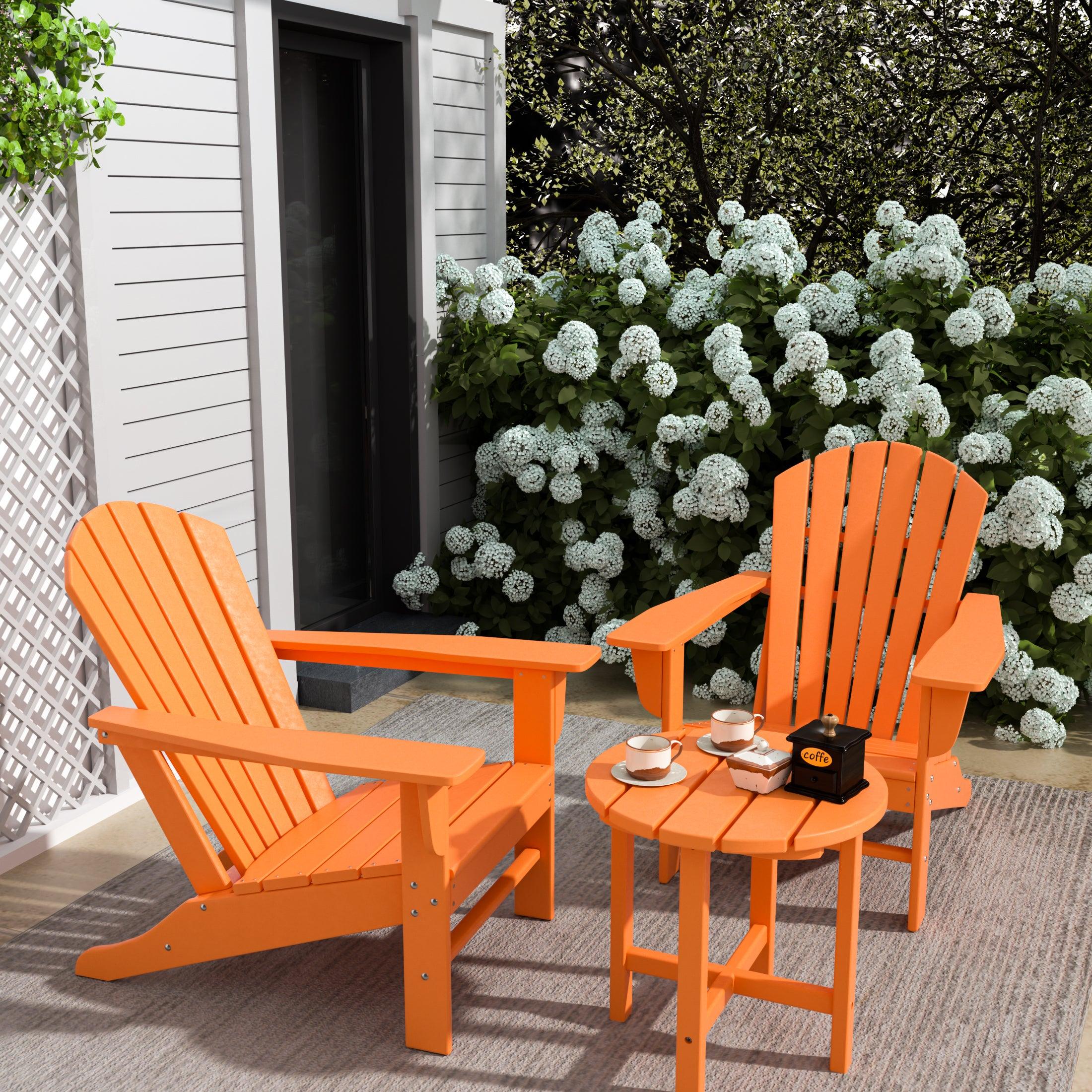 Portside 3-Piece Set Classic Outdoor Adirondack Chair with Round Side Table - Costaelm