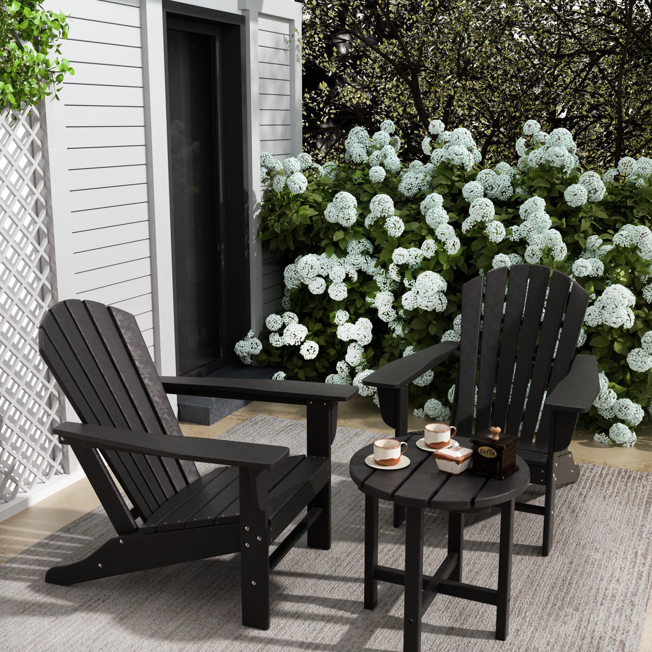 Portside 3-Piece Set Classic Outdoor Adirondack Chair with Round Side Table - Costaelm