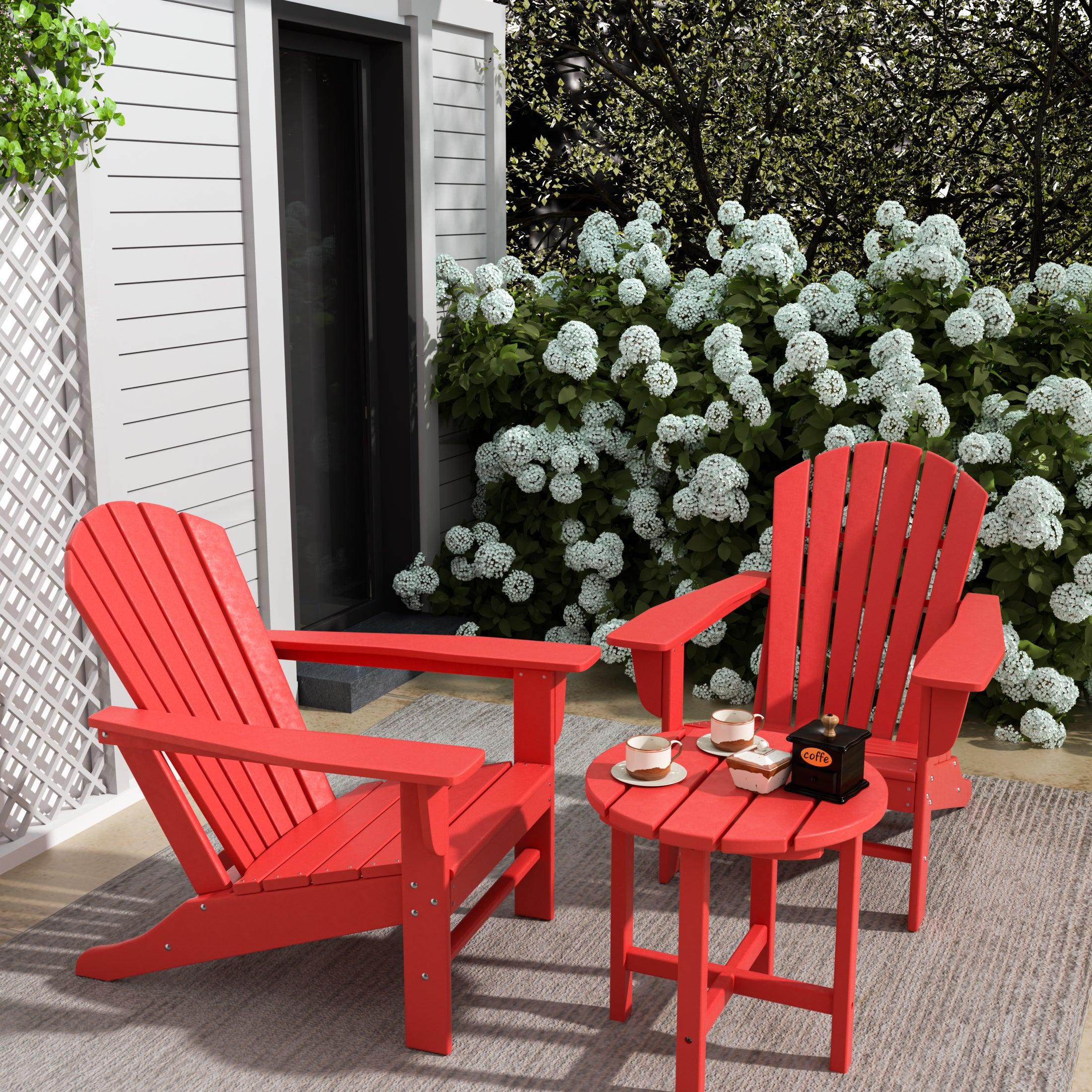 Portside 3-Piece Set Classic Outdoor Adirondack Chair with Round Side Table - Costaelm