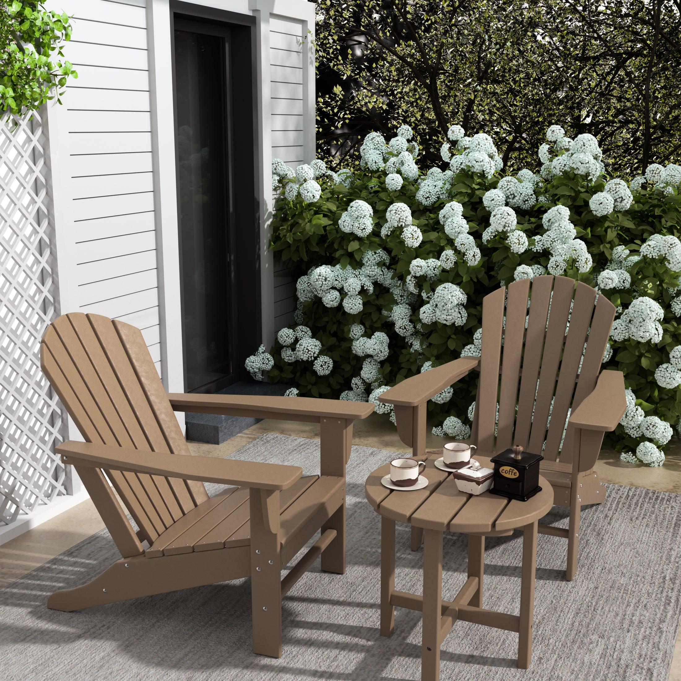 Portside 3-Piece Set Classic Outdoor Adirondack Chair with Round Side Table - Costaelm