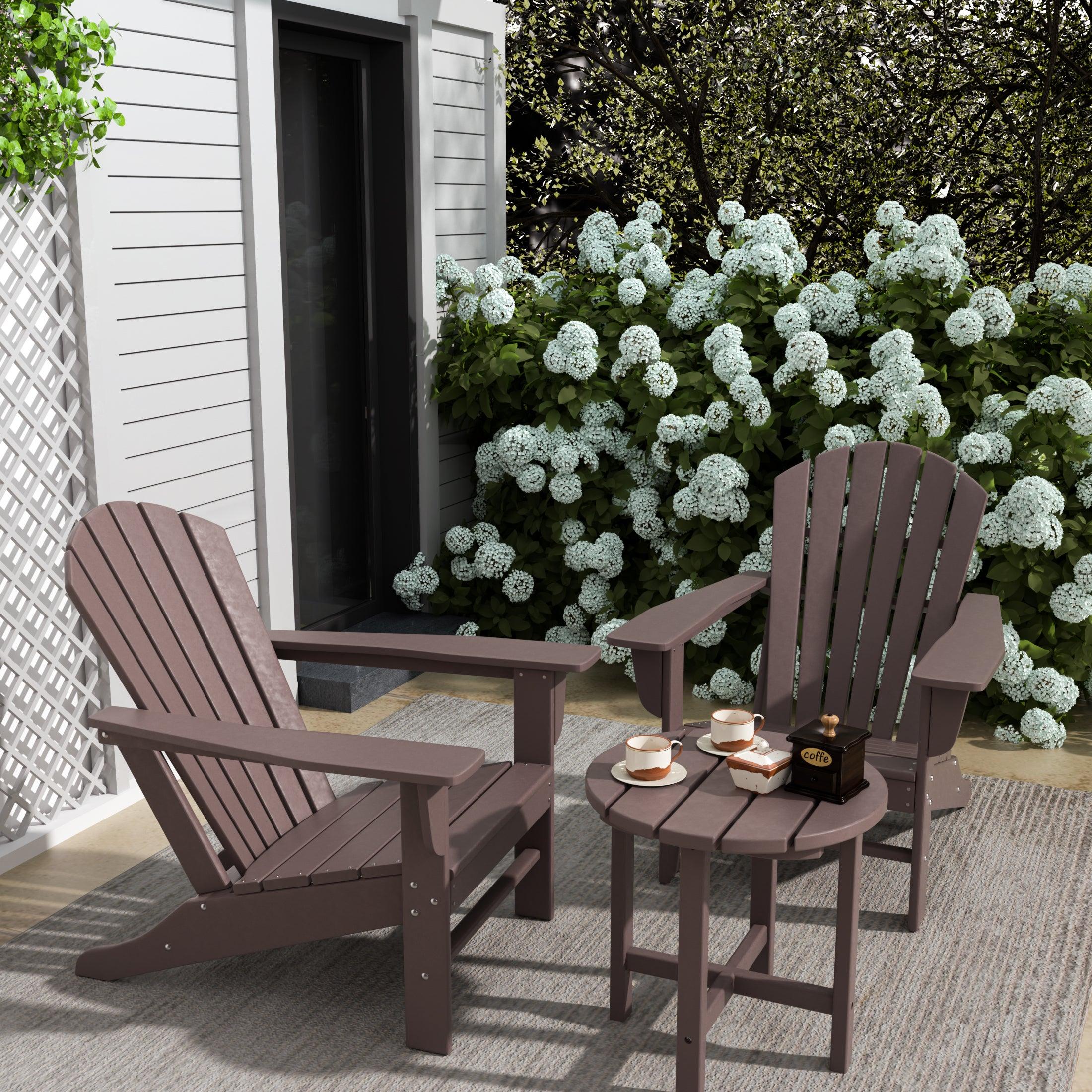 Portside 3-Piece Set Classic Outdoor Adirondack Chair with Round Side Table - Costaelm