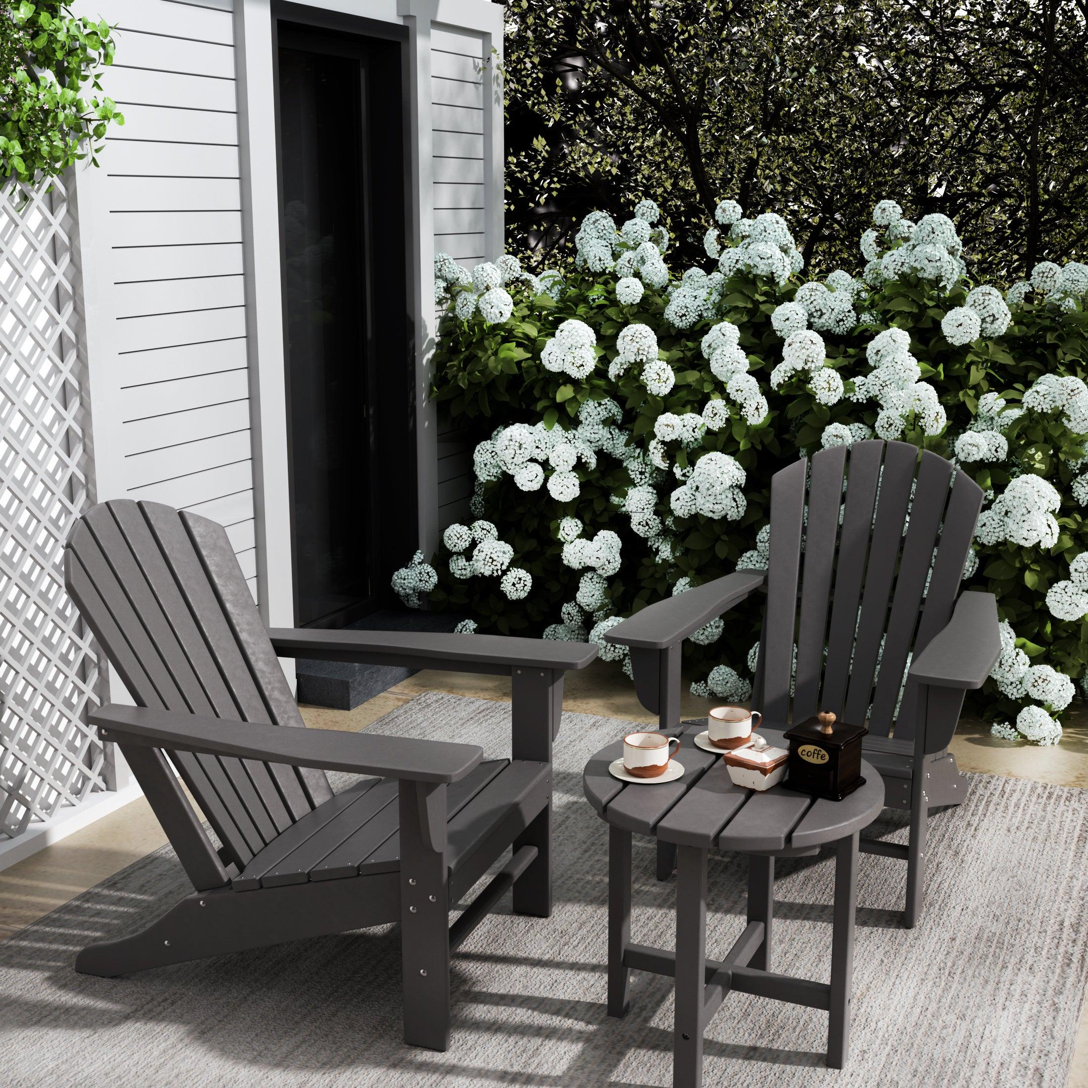 Portside 3-Piece Set Classic Outdoor Adirondack Chair with Round Side Table - Costaelm