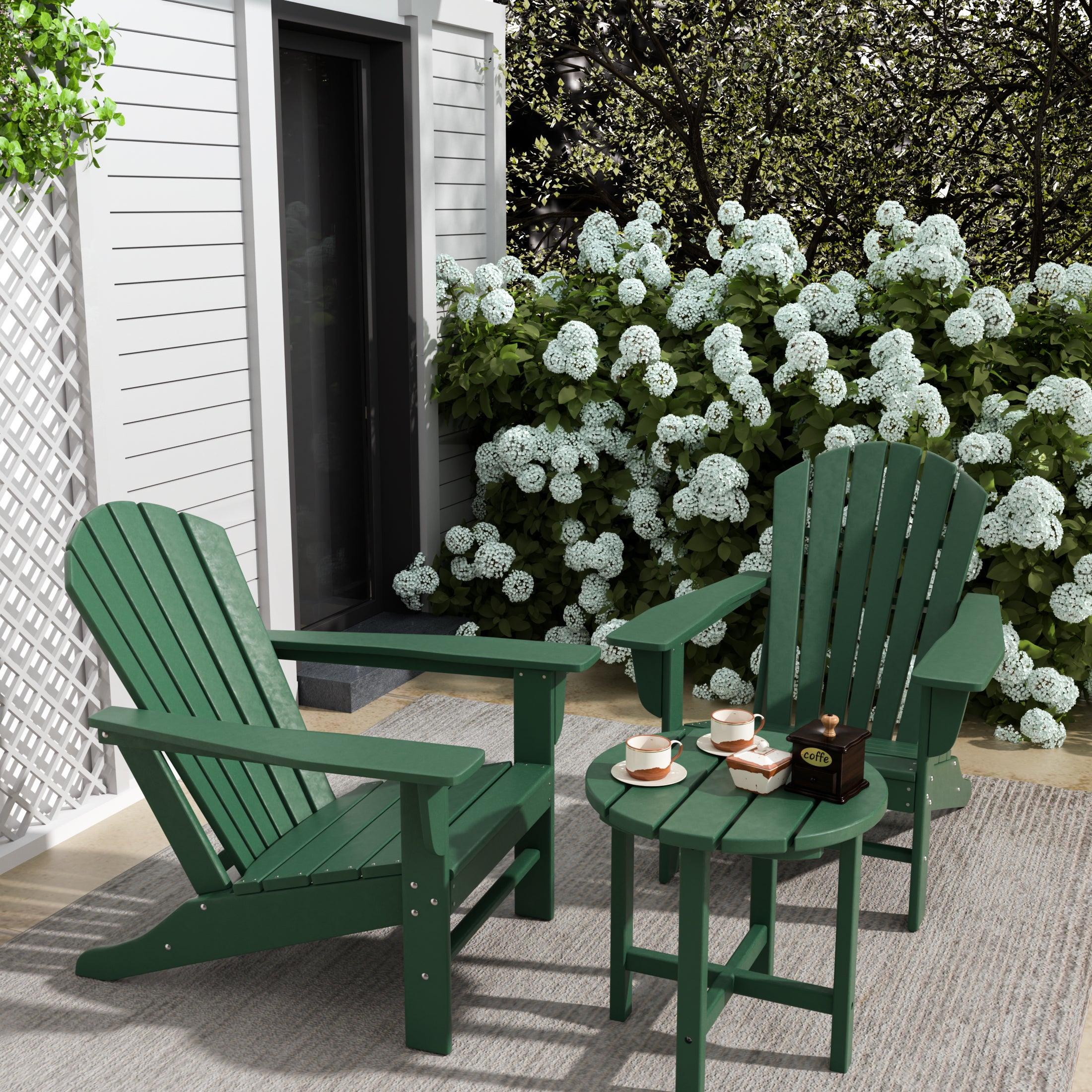 Portside 3-Piece Set Classic Outdoor Adirondack Chair with Round Side Table - Costaelm